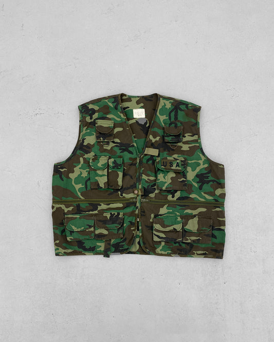 Vintage 1990s Camo USA Vest Green