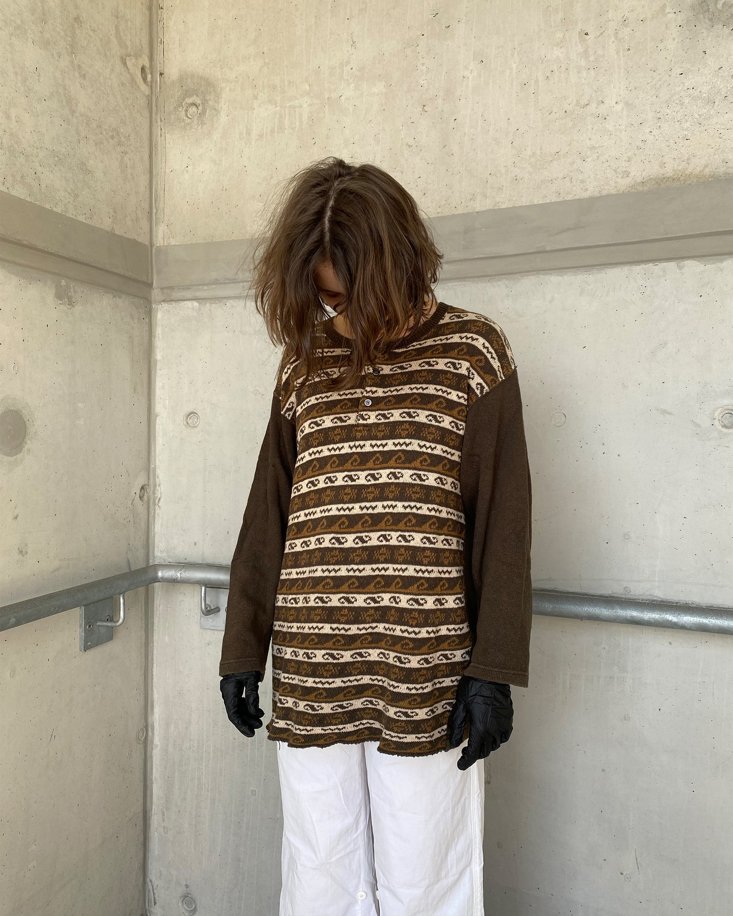 Comme des Garçons Homme AD1997 Asymmetrical Knit Sweater Brown