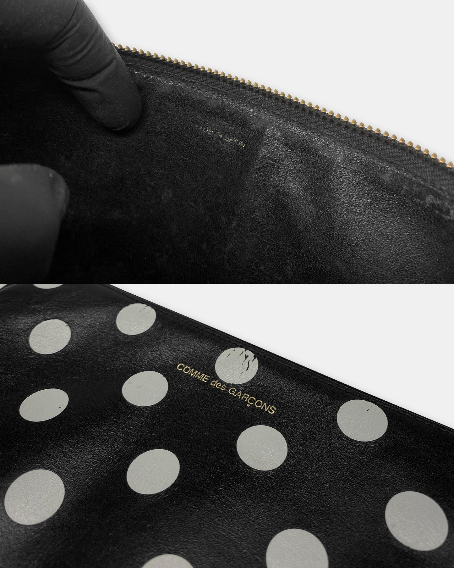 Comme des Garçons 2010s Leder-Geldbörse mit Polka Dots Schwarz 