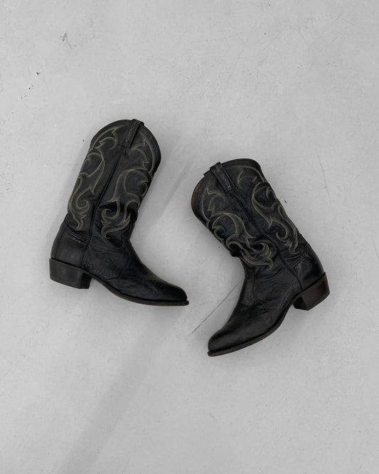 Tony Lama 2000s Cowboy Lizard Leather Boots Black