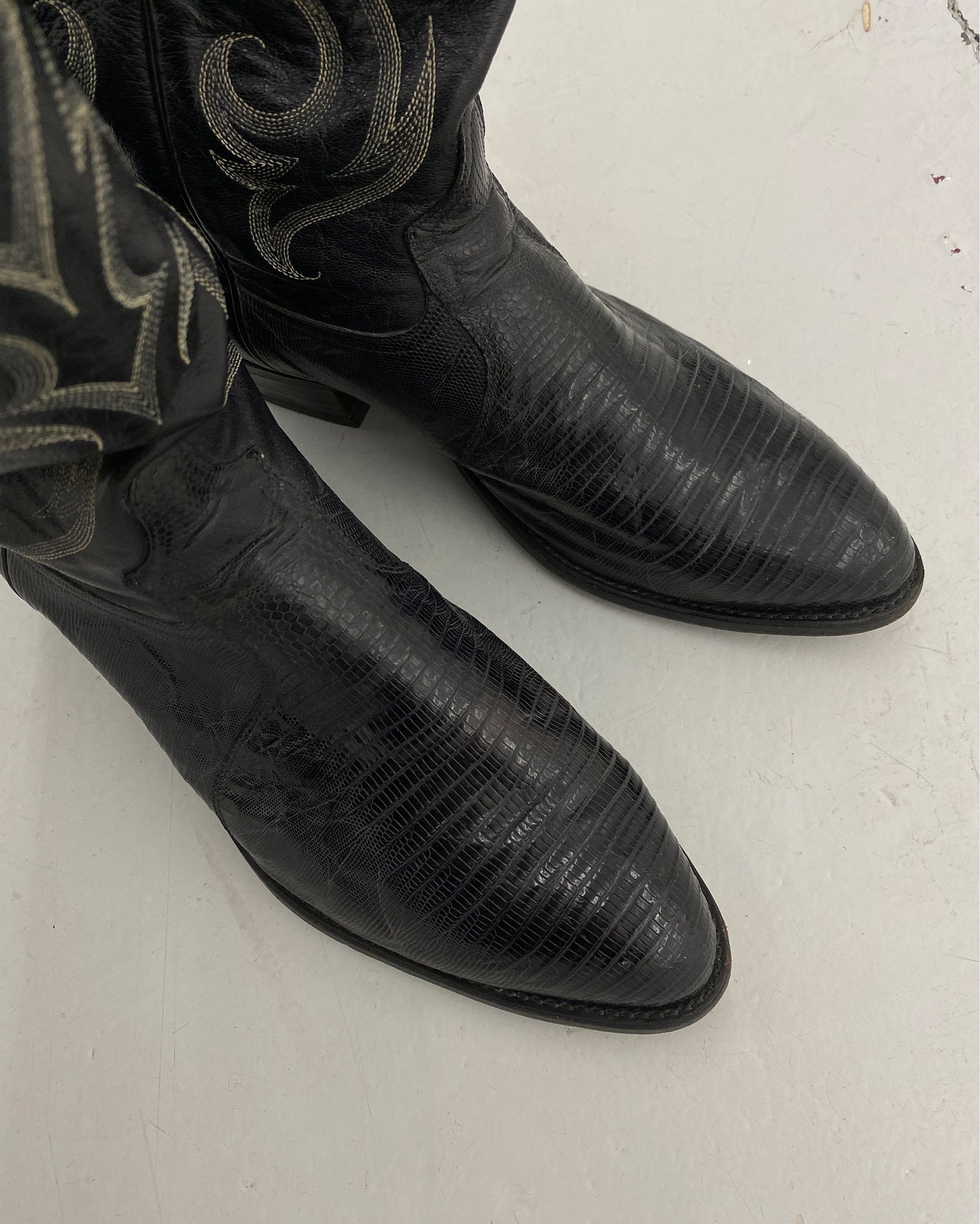 Tony Lama 2000s Cowboystiefel aus Eidechsenleder Schwarz 