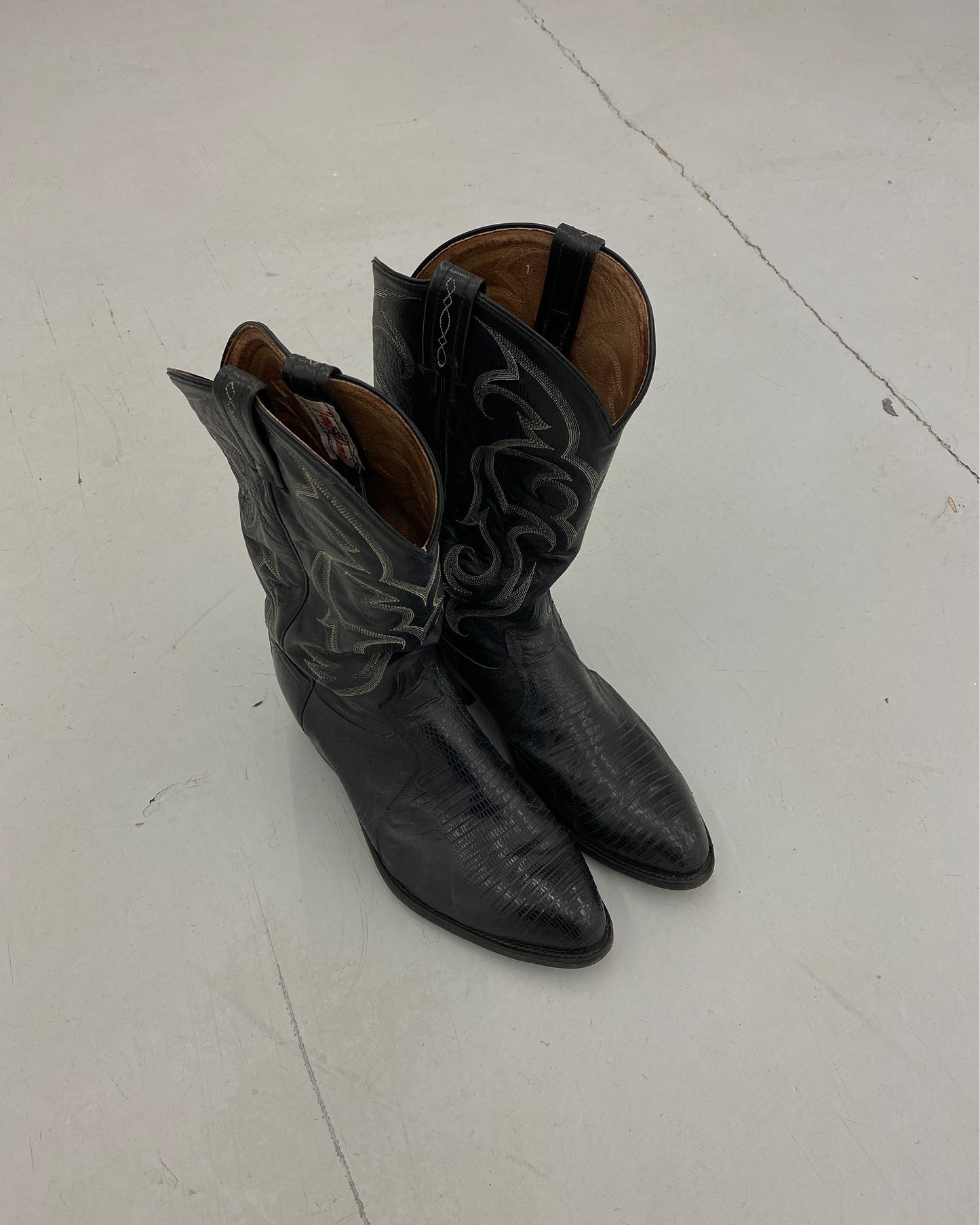 Tony Lama 2000s Cowboystiefel aus Eidechsenleder Schwarz 