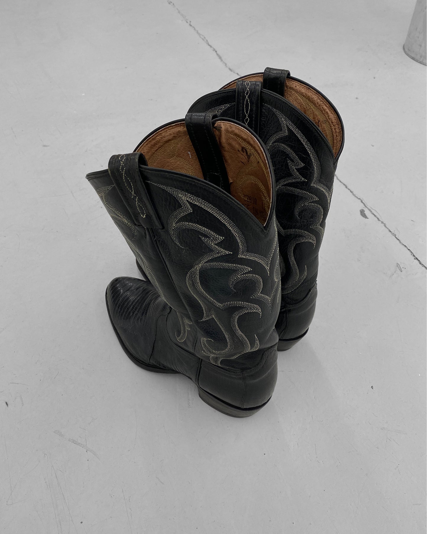 Tony Lama 2000s Cowboy Lizard Leather Boots Black