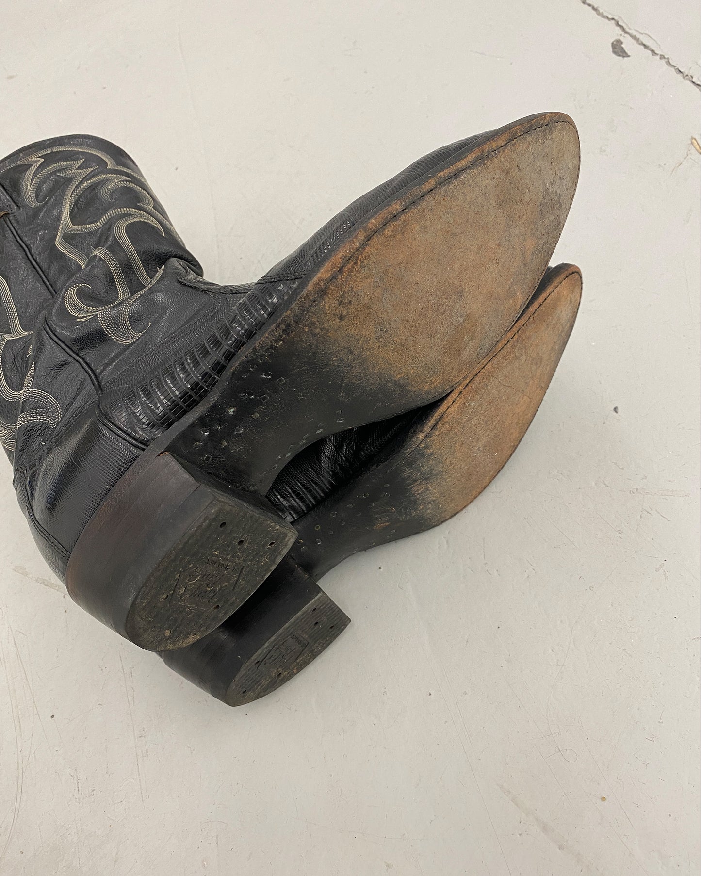 Tony Lama 2000s Cowboystiefel aus Eidechsenleder Schwarz 