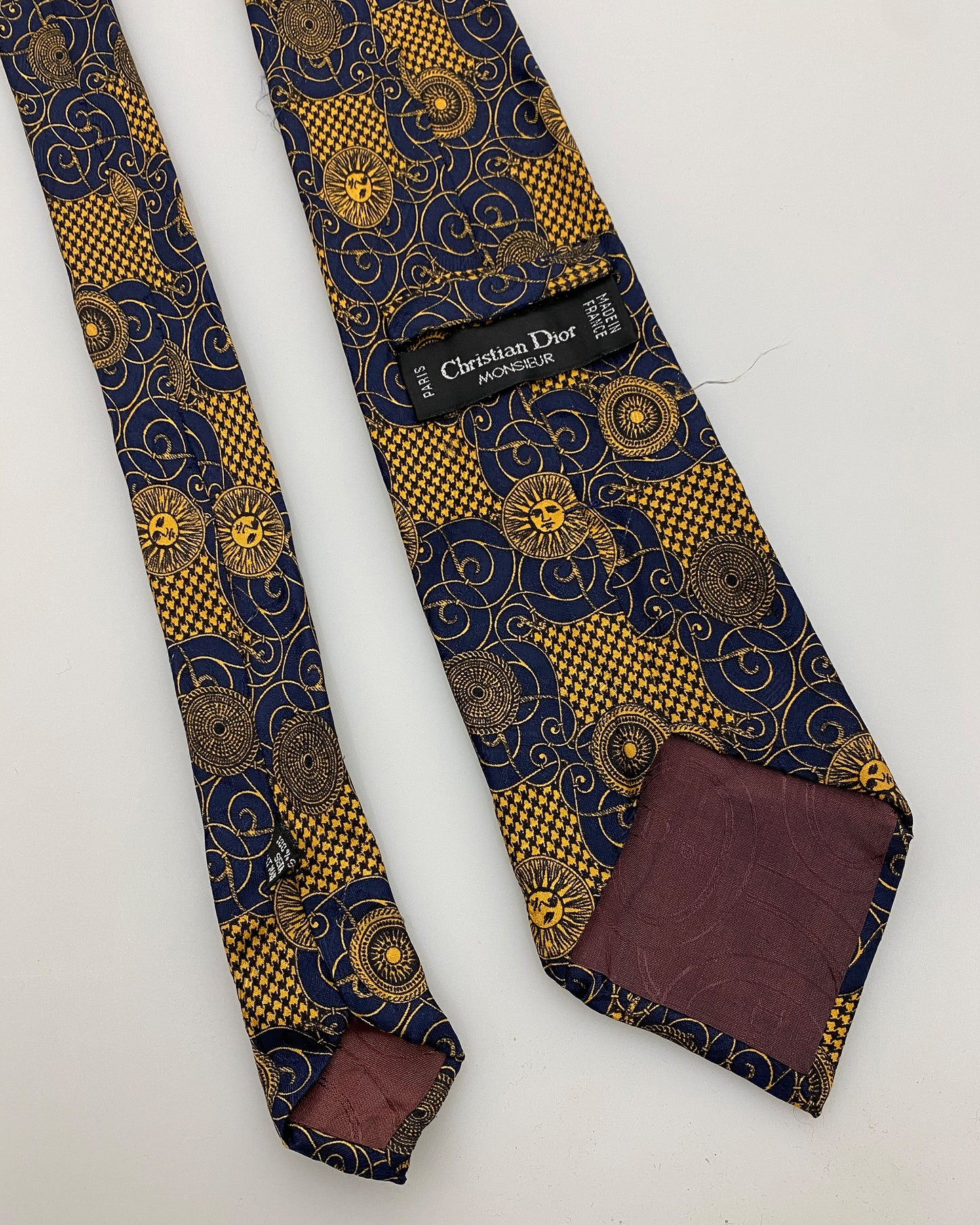 Christian Dior 1990s Sun Pattern Tie Gold