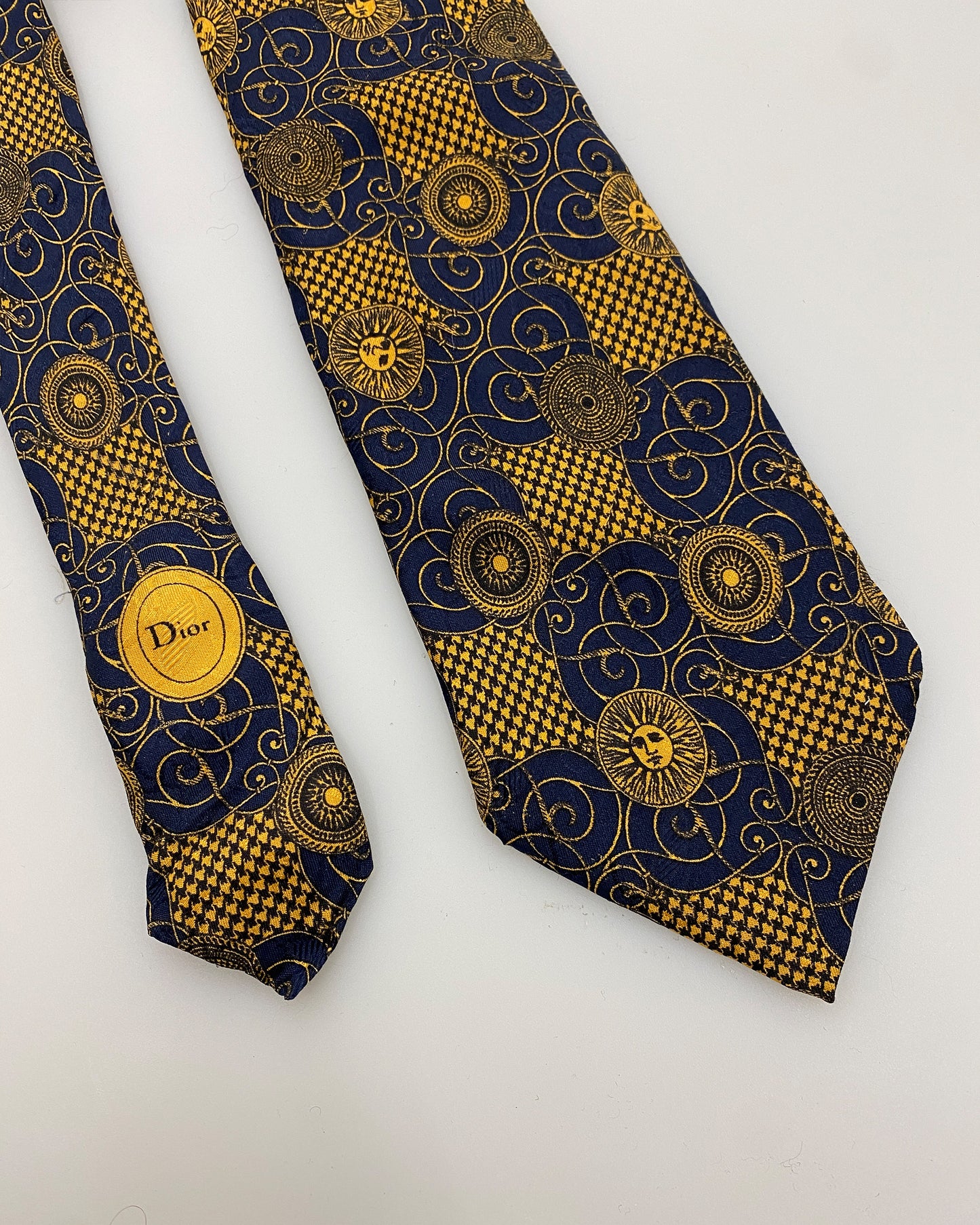 Christian Dior 1990s Sun Pattern Tie Gold