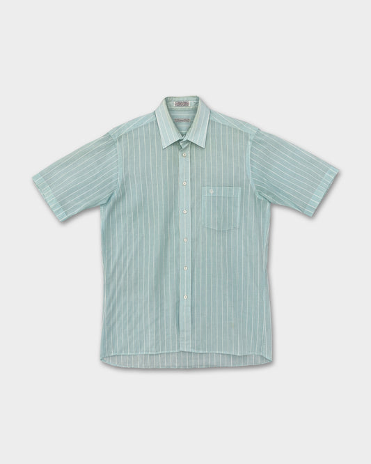 Christian Dior 1980s Striped Short Sleeve Shirt Turquoise