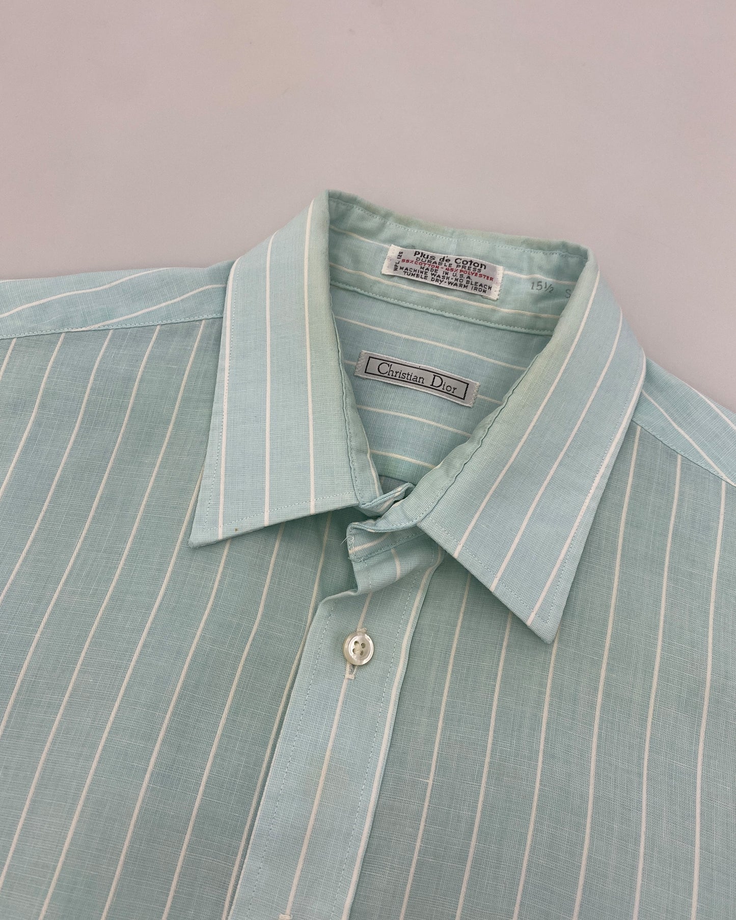 Christian Dior 1980s Striped Short Sleeve Shirt Turquoise