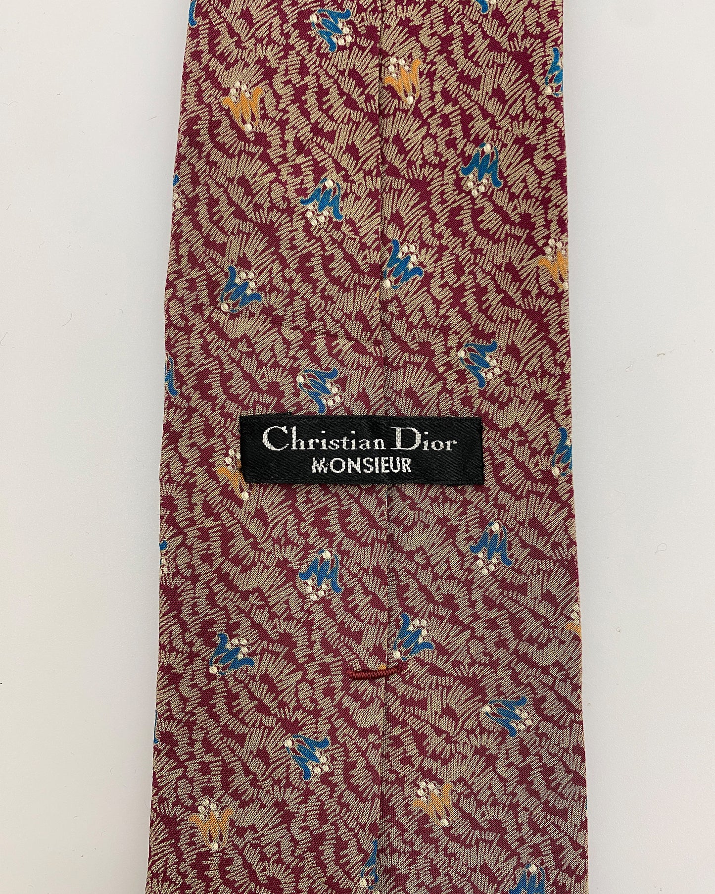 Christian Dior 1990s Pattern Tie Burgundy