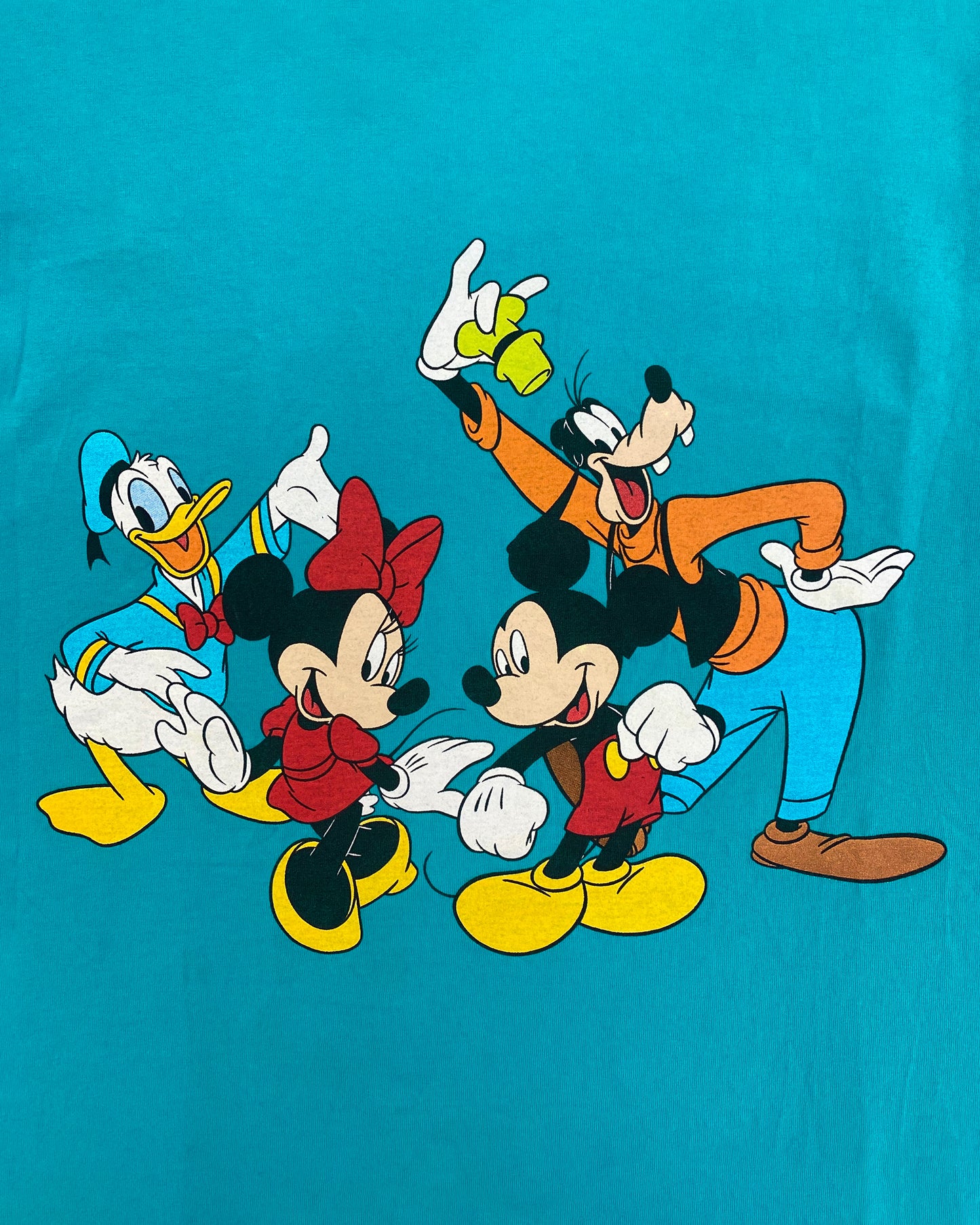 Vintage 1990er Mickey Gang Grafik T-Shirt Cyan 