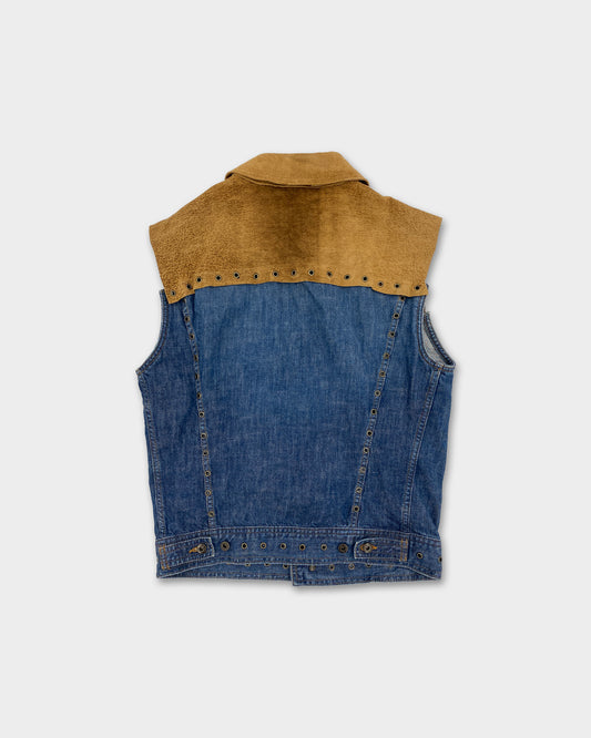 Dolce & Gabbana 2000s Leather Denim Vest Blue Brown