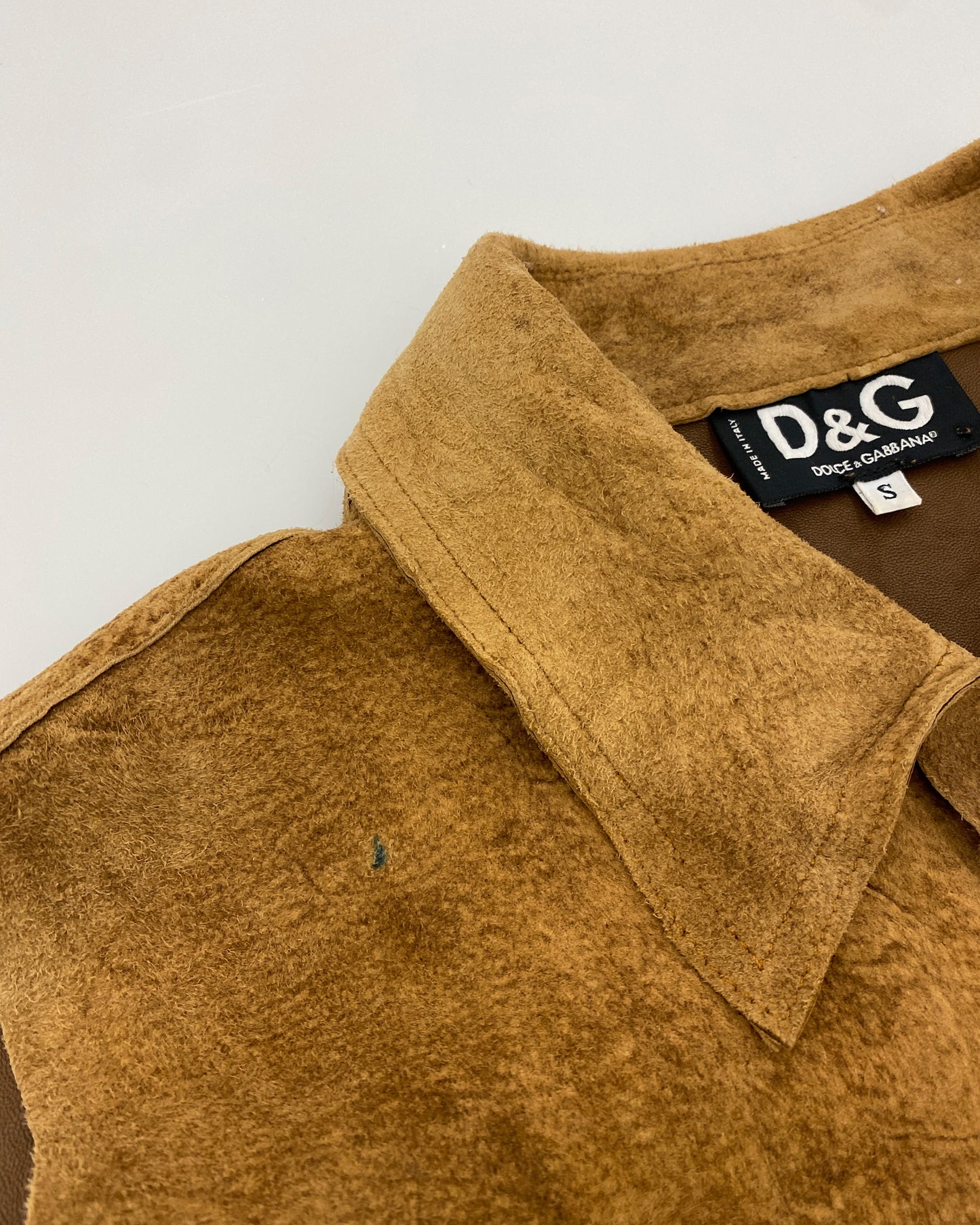 Dolce &amp; Gabbana 2000er Leder Jeansweste Blau Braun 