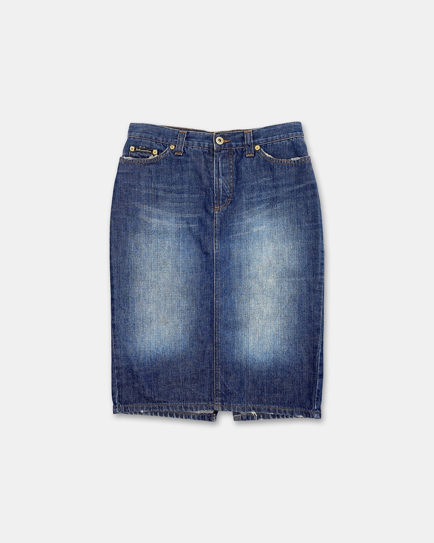 Dolce &amp; Gabbana 2000s Denim-Midirock in verwaschenem Blau 