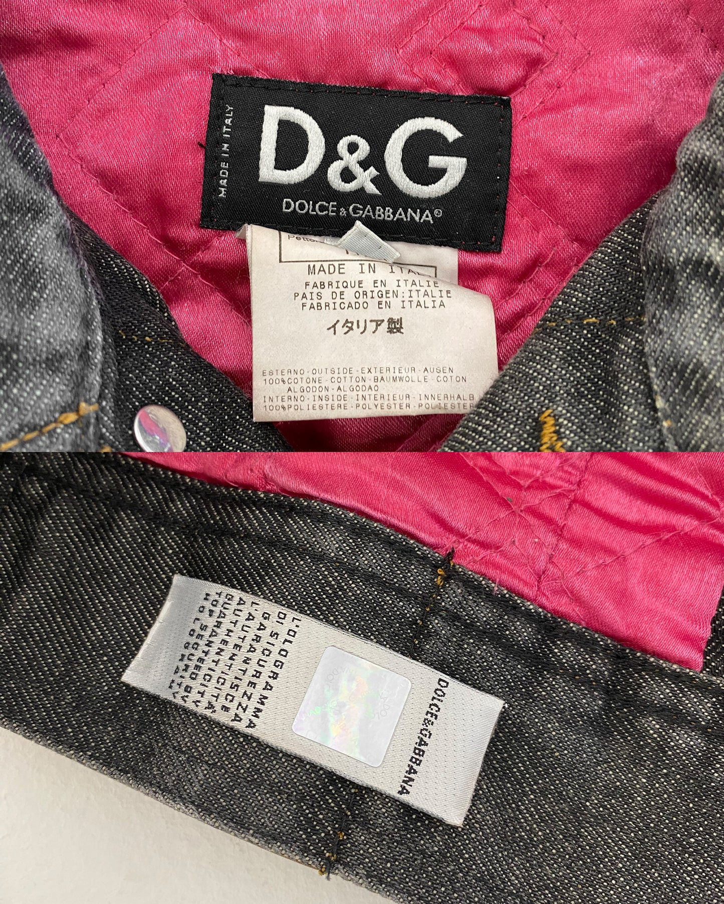 Dolce &amp; Gabbana AW2003 Jeansjacke mit mehreren Aufnähern, Grau 