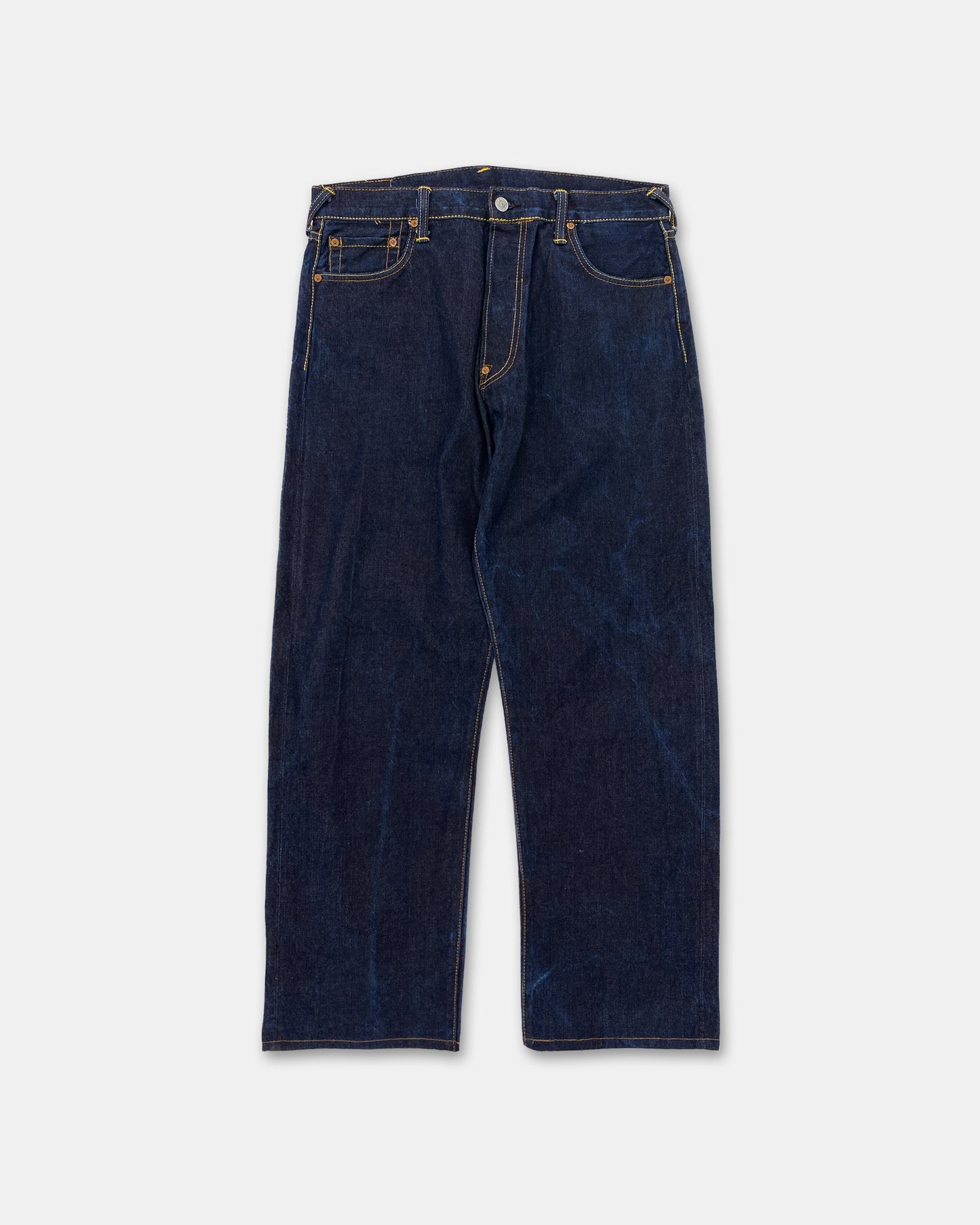 Evisu 1990er Selvedge-Denim mit großem gelbem Logo, Dunkelblau