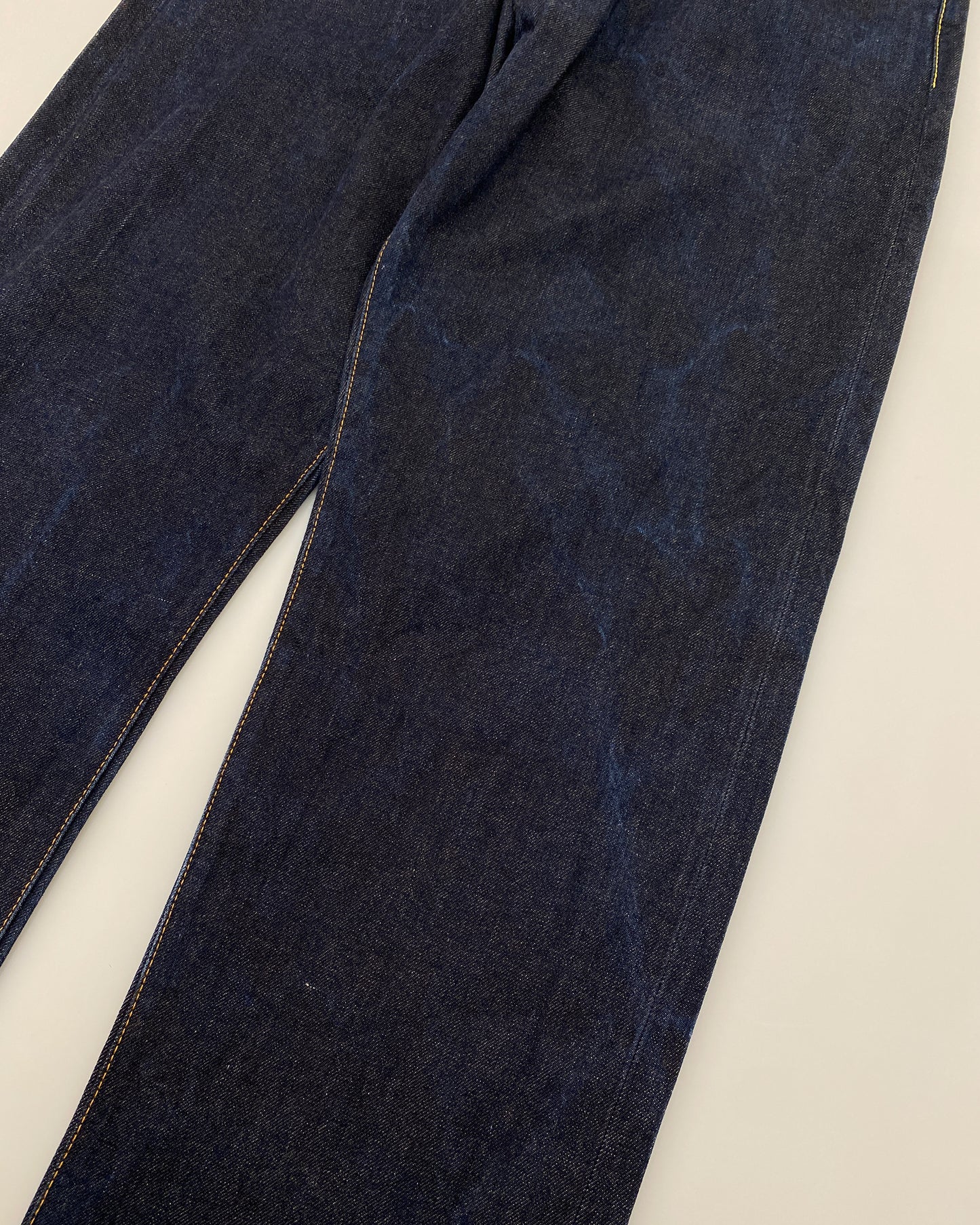 Evisu 1990er Selvedge-Denim mit großem gelbem Logo, Dunkelblau