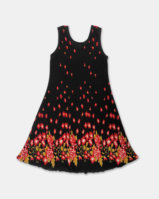 Vintage Floral Plisse Dress Black