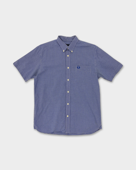 Fred Perry – Kurzärmliges Button-Down-Hemd im 2010er-Stil mit Schottenkaro, Blau 