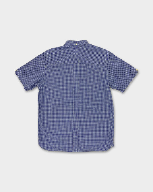 Fred Perry – Kurzärmliges Button-Down-Hemd im 2010er-Stil mit Schottenkaro, Blau 