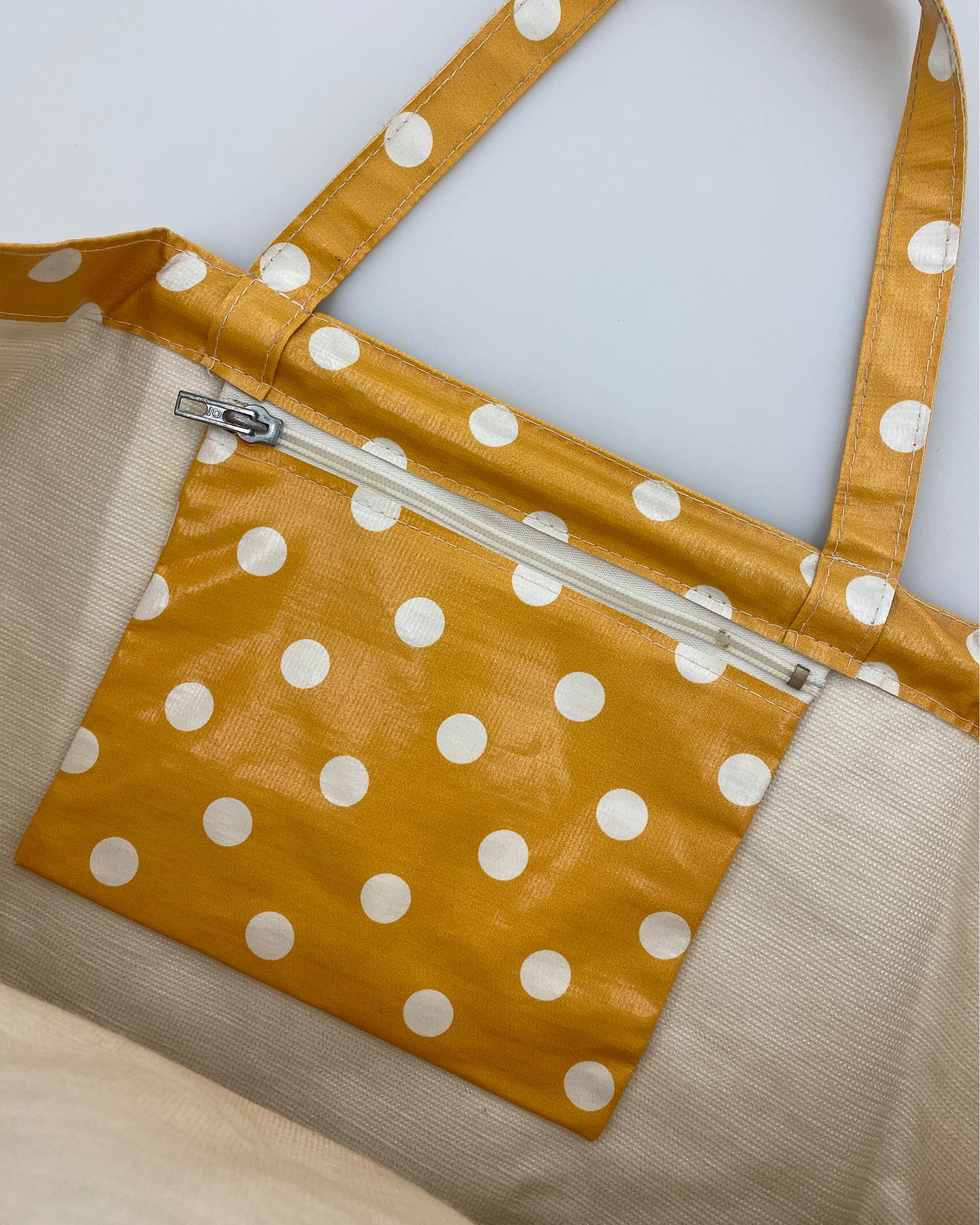 Vintage 1970s Polka Dot Tote Bag Yellow