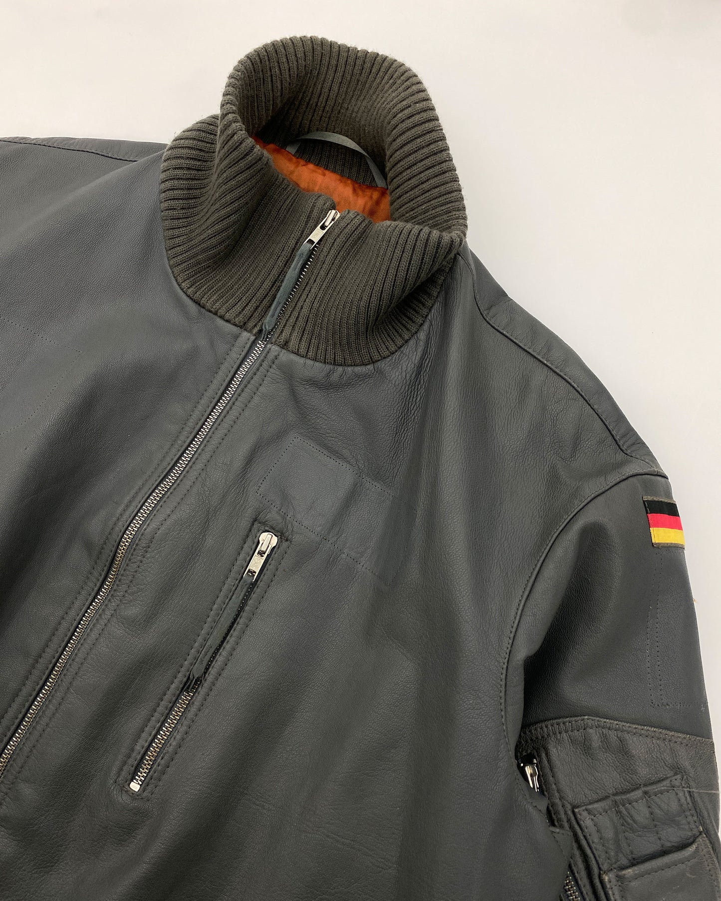 Vintage 1990s German Badge Leather Flightjacket Grey