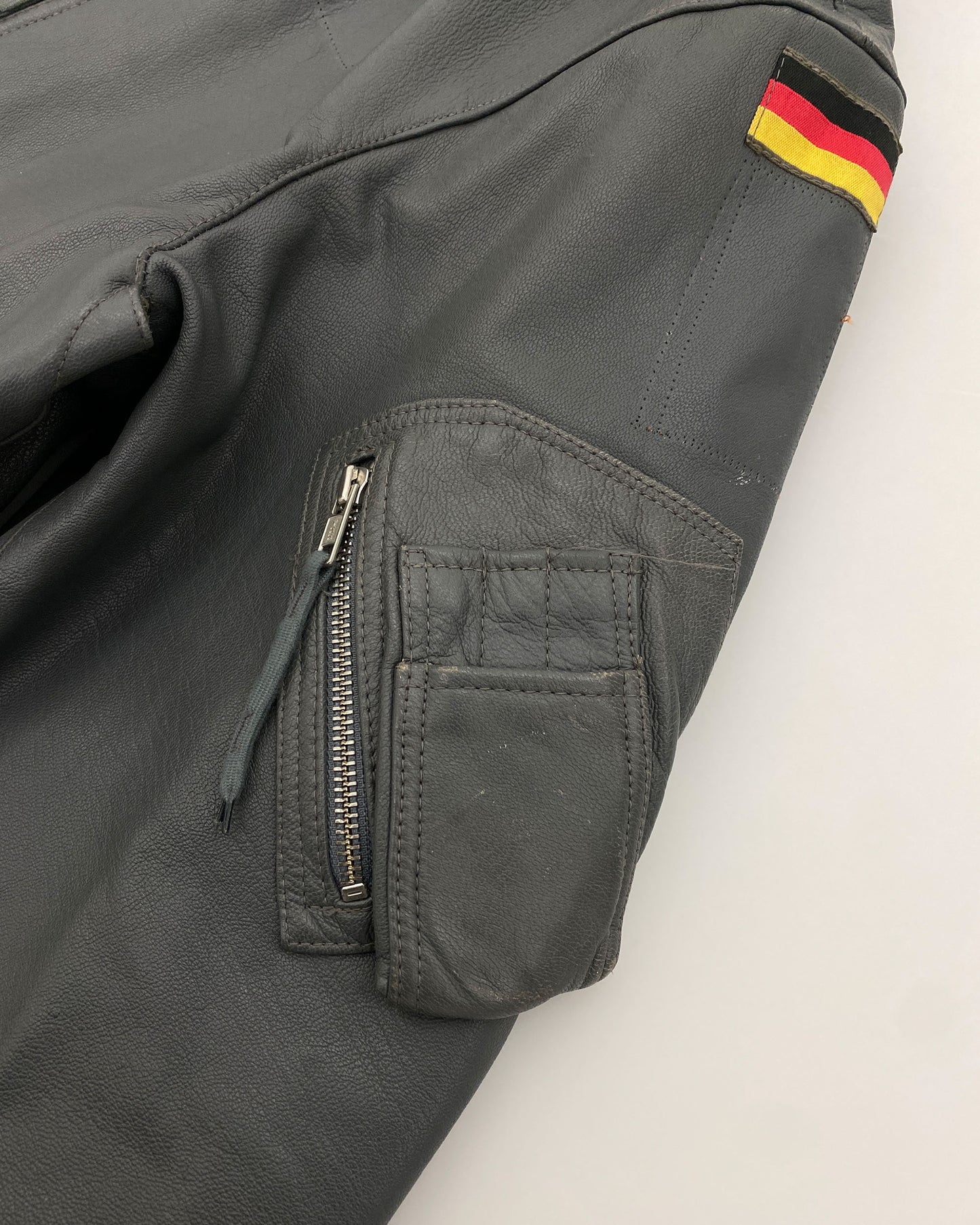 Vintage 1990s German Badge Leather Flightjacket Grey