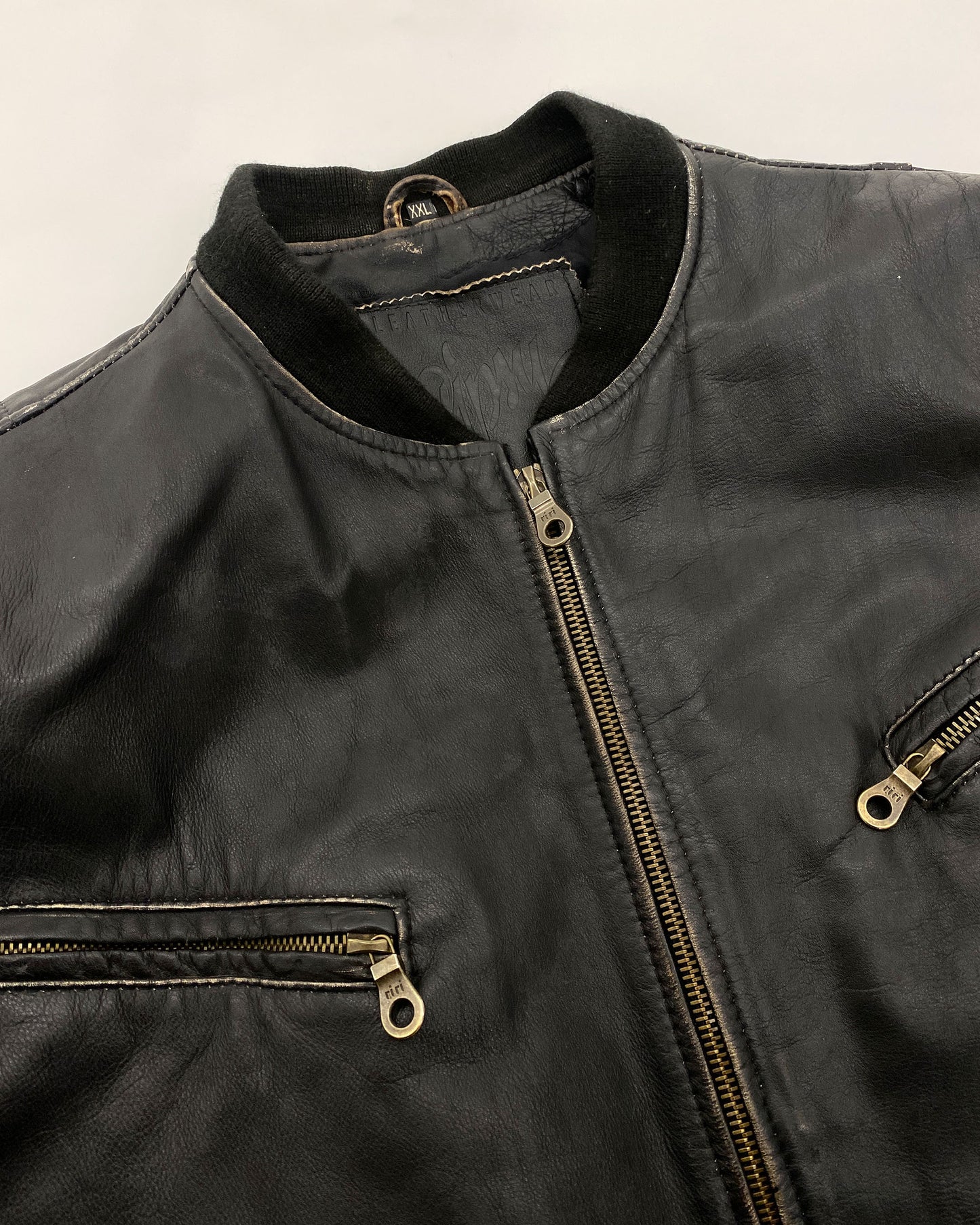 Gipsy 1990er Riri Bomberjacke aus Leder mit Reißverschluss, Schwarz 