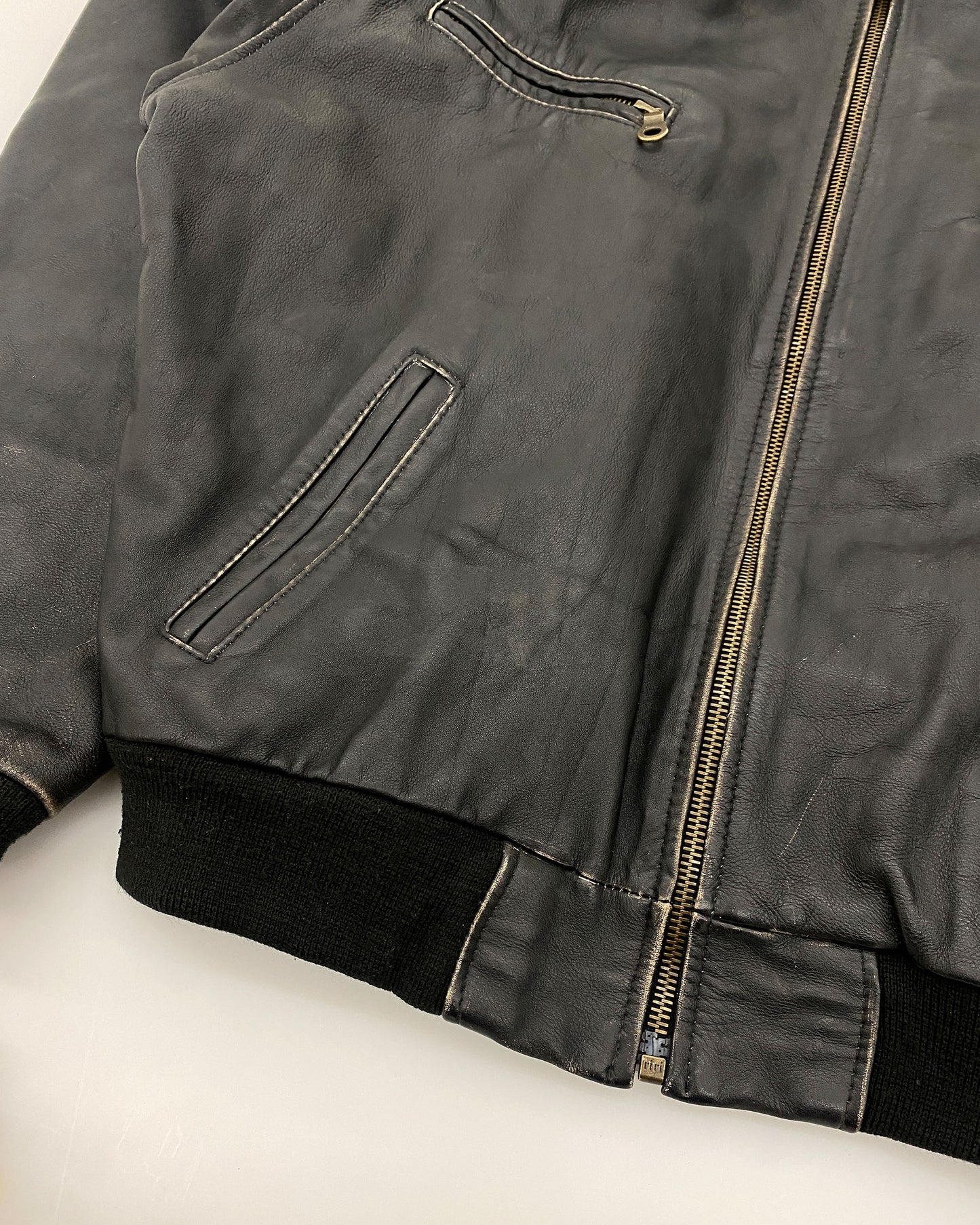 Gipsy 1990er Riri Bomberjacke aus Leder mit Reißverschluss, Schwarz 