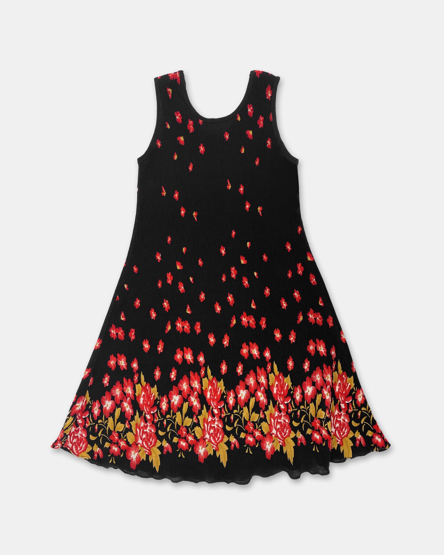 Vintage Floral Plisse Dress Black