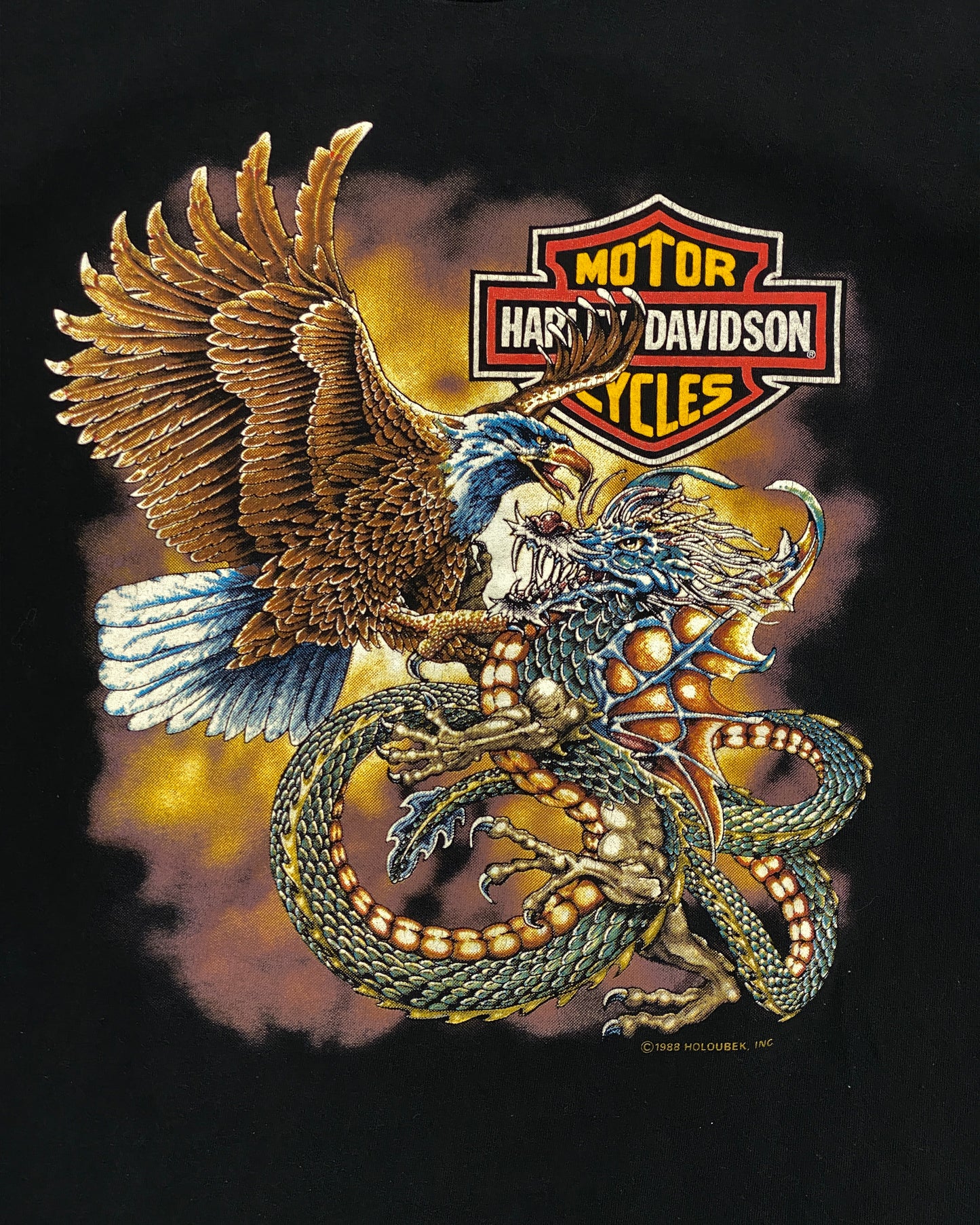 Harley Davidson 1988 T-Shirt mit 3D-Grafik und Einzelnaht, Schwarz 