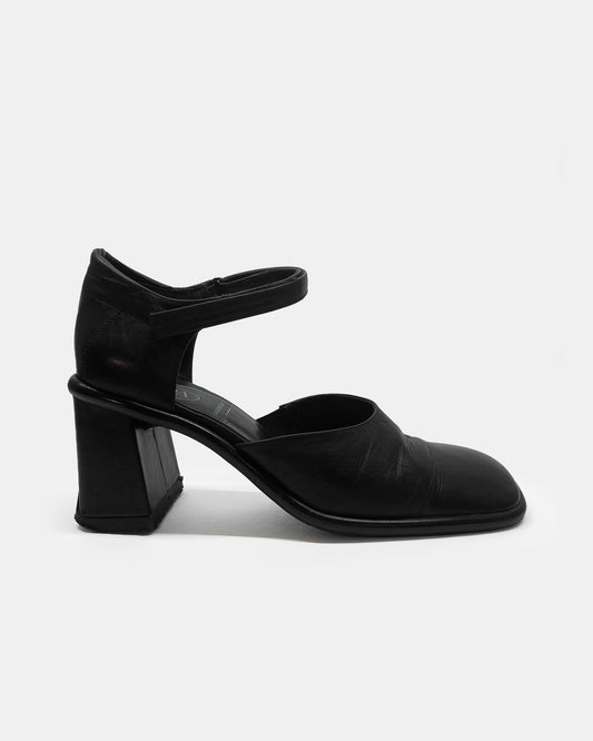 Joa 1990s Leather Square Toe Heels Black