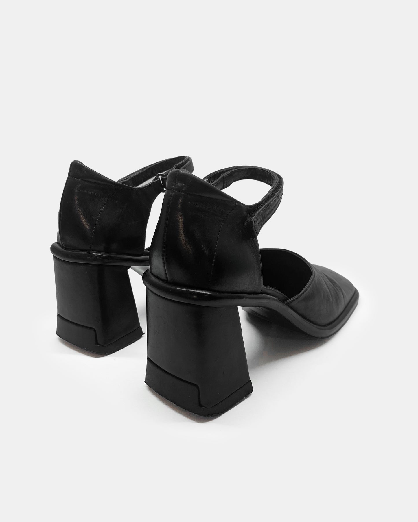 Joa 1990s Leather Square Toe Heels Black