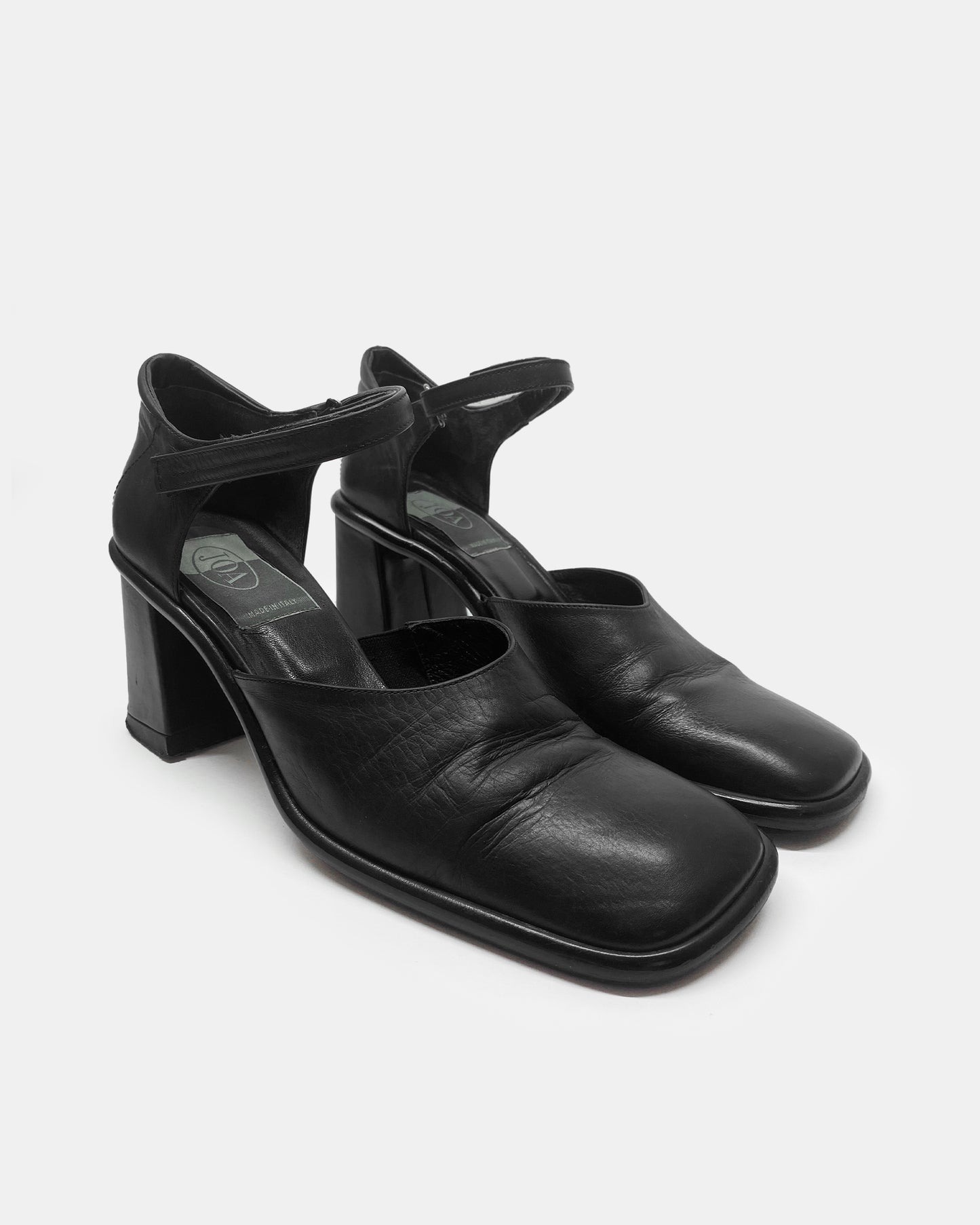 Joa 1990s Leather Square Toe Heels Black