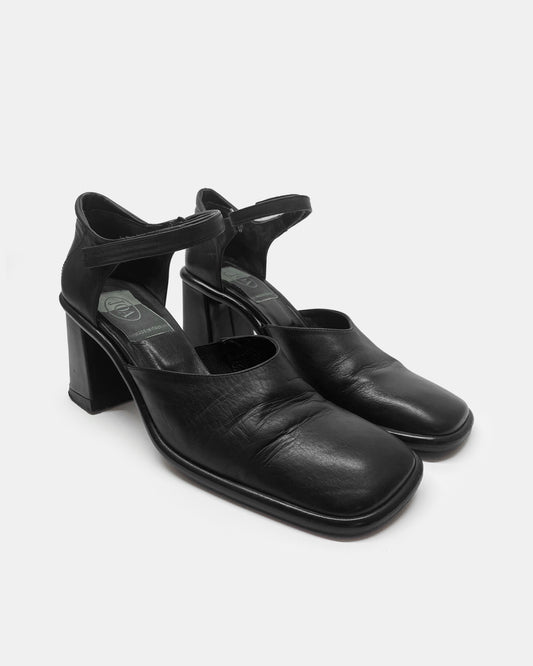 Joa 1990er Leder Pumps mit quadratischer Spitze Schwarz 