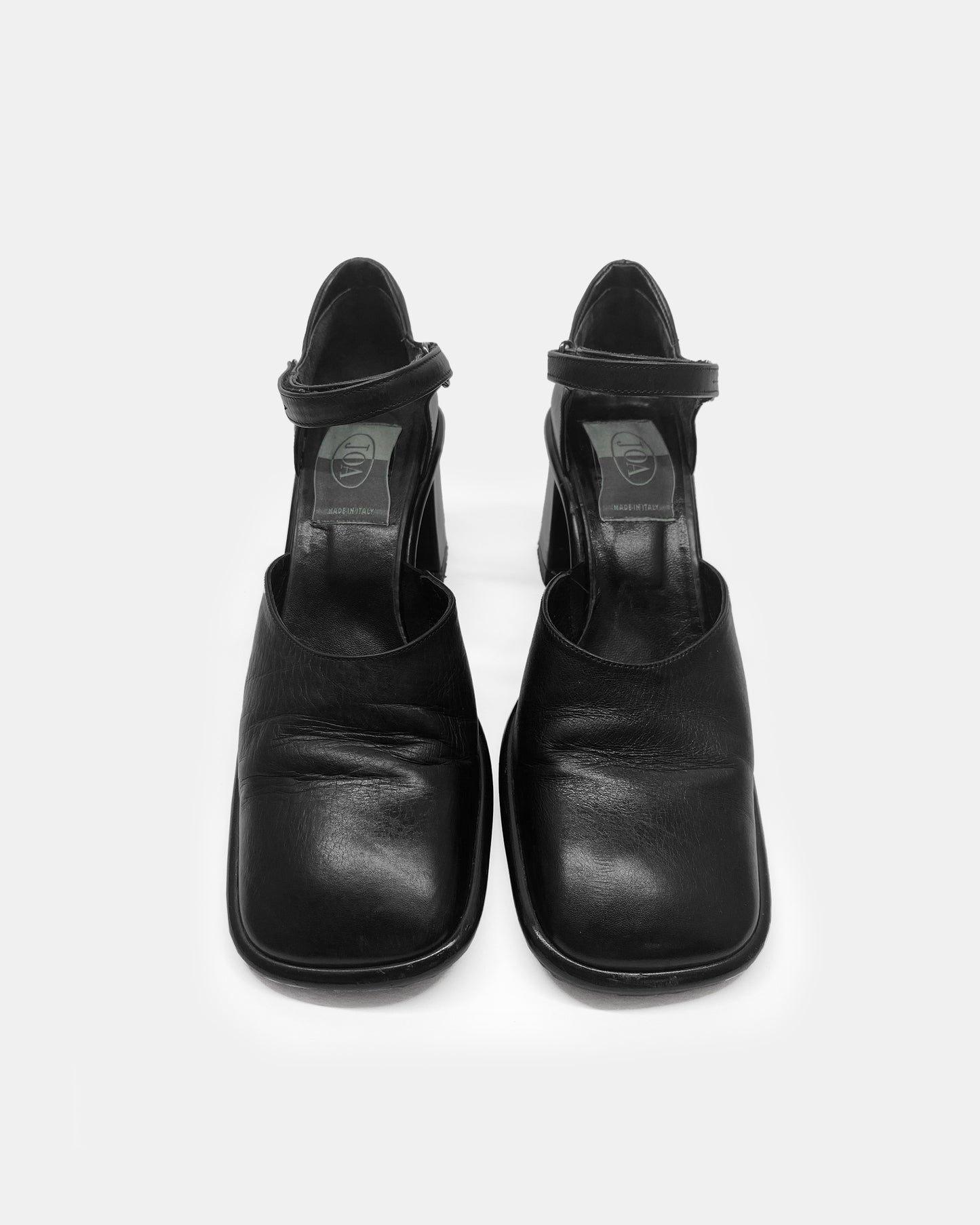 Joa 1990s Leather Square Toe Heels Black