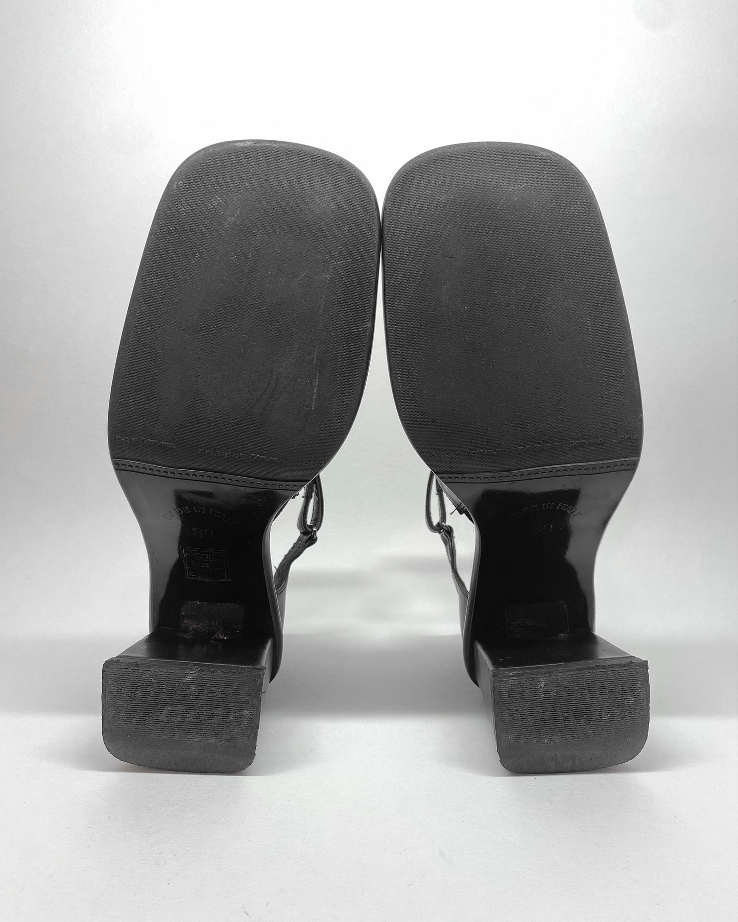 Joa 1990s Leather Square Toe Heels Black