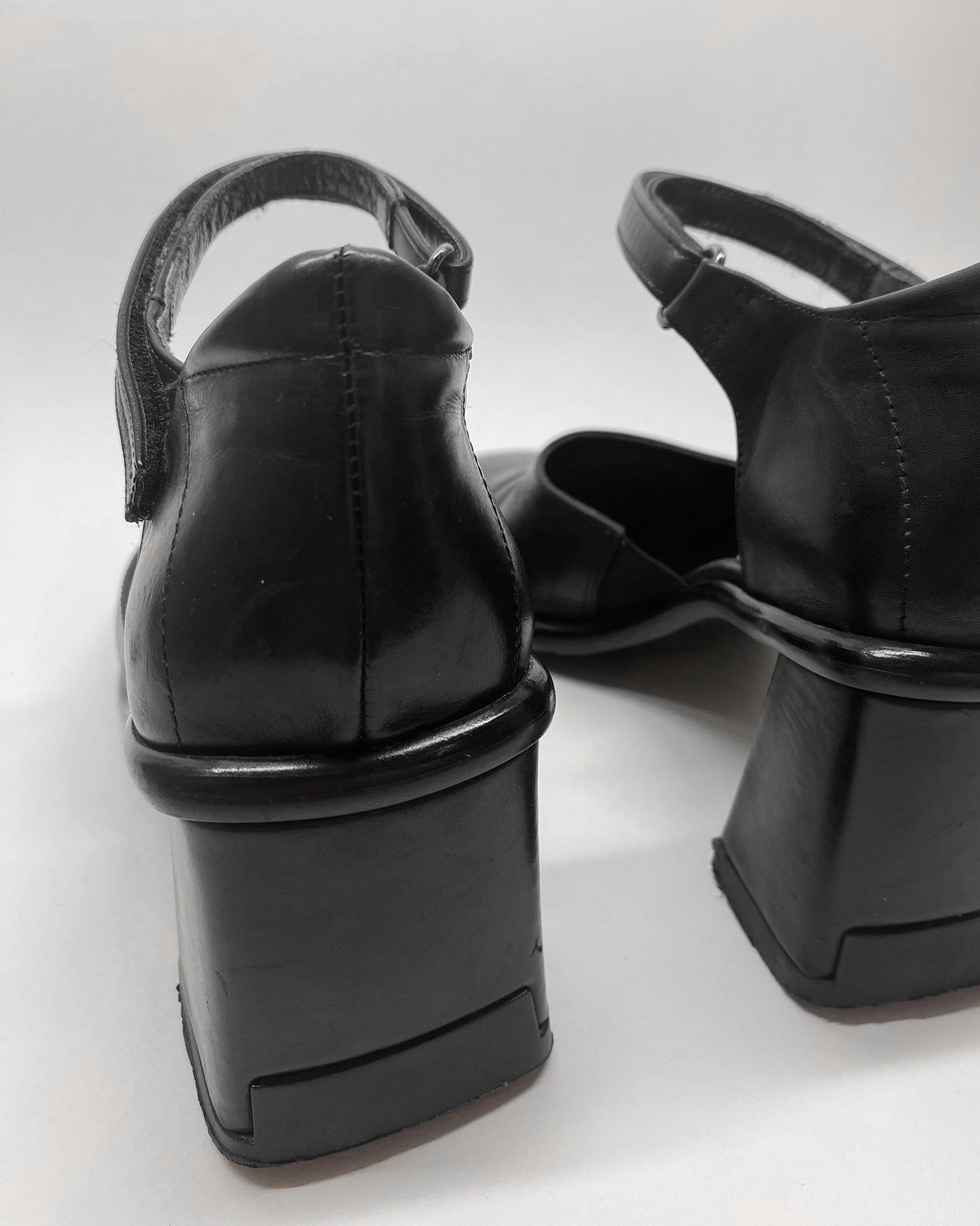 Joa 1990s Leather Square Toe Heels Black