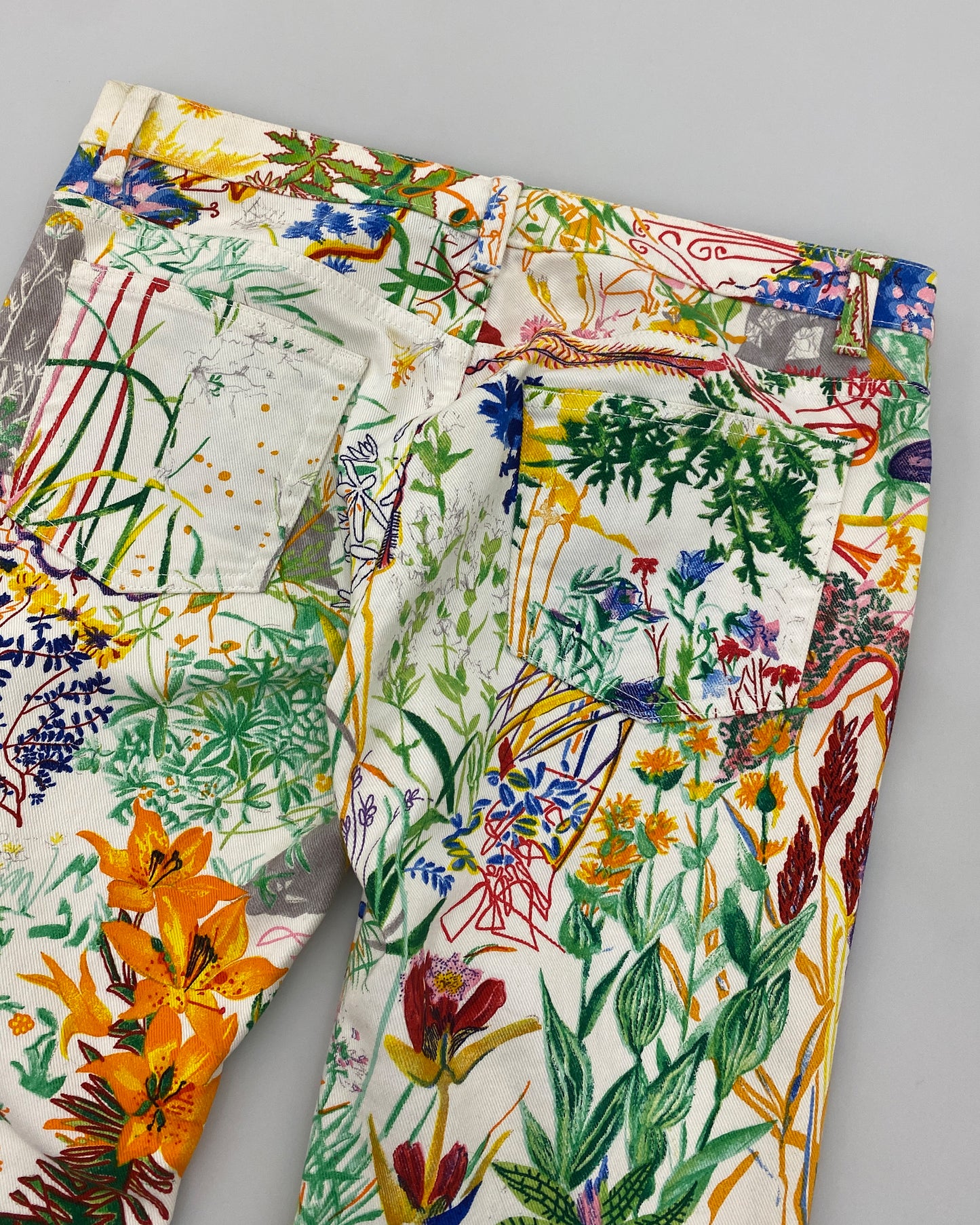 Helmut Lang SS2005 Swiss Flower Print Low Waist Denim Multicolor