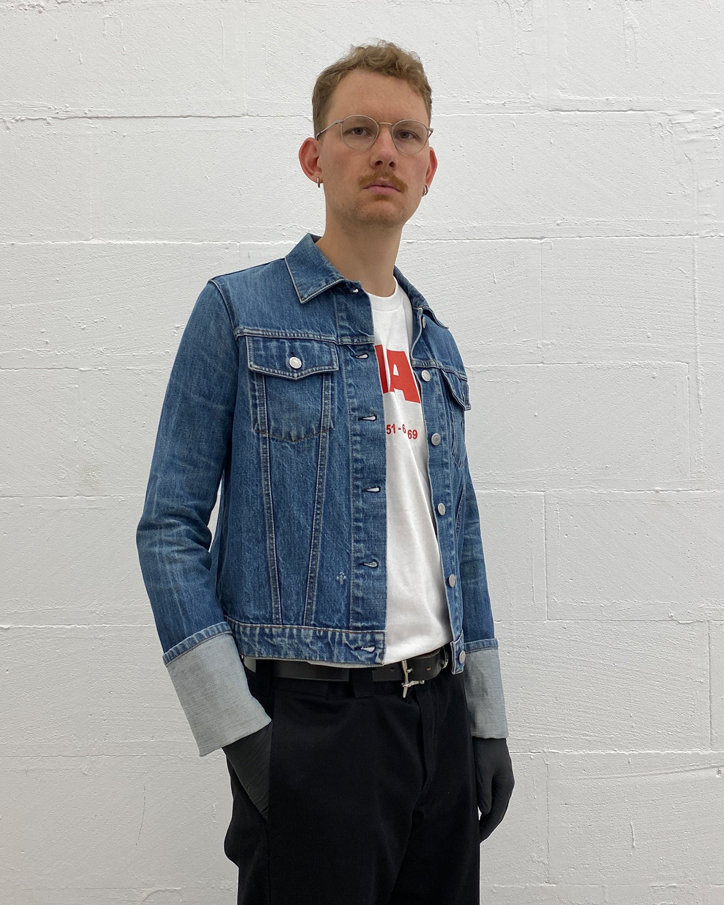 Helmut Lang 1999 Jeansjacke mit gefalteten Ärmeln Hellblau 