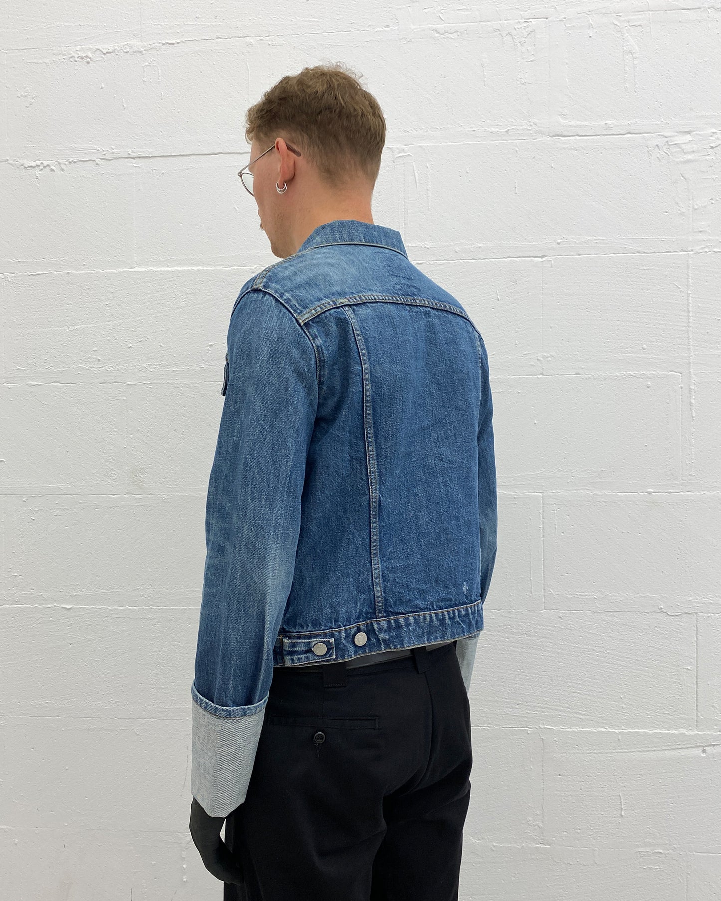 Helmut Lang 1999 Folded Sleeves Classic Denim Jacket Blue