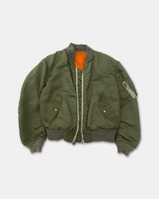 Vintage 1970s Trashed MA-1 Bomber Jacket Green