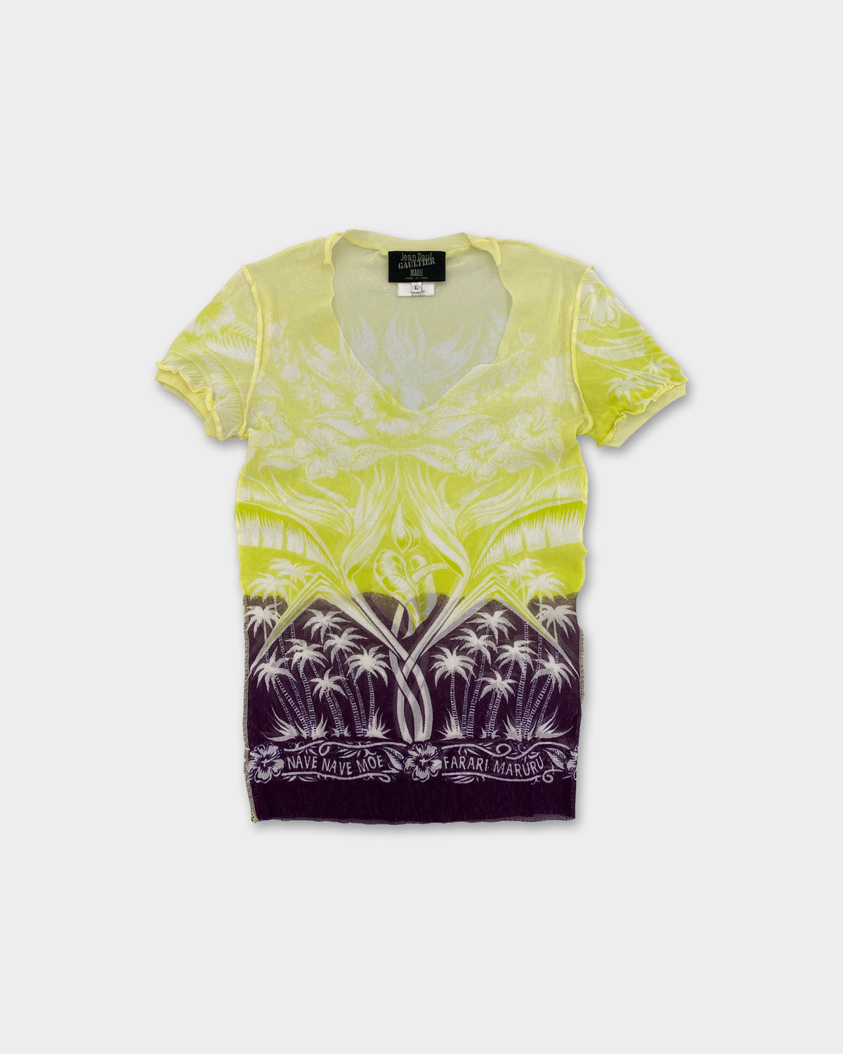 Jean Paul Gaultier Maille SS1996 Hawaii Mesh Top Yellow Purple 
