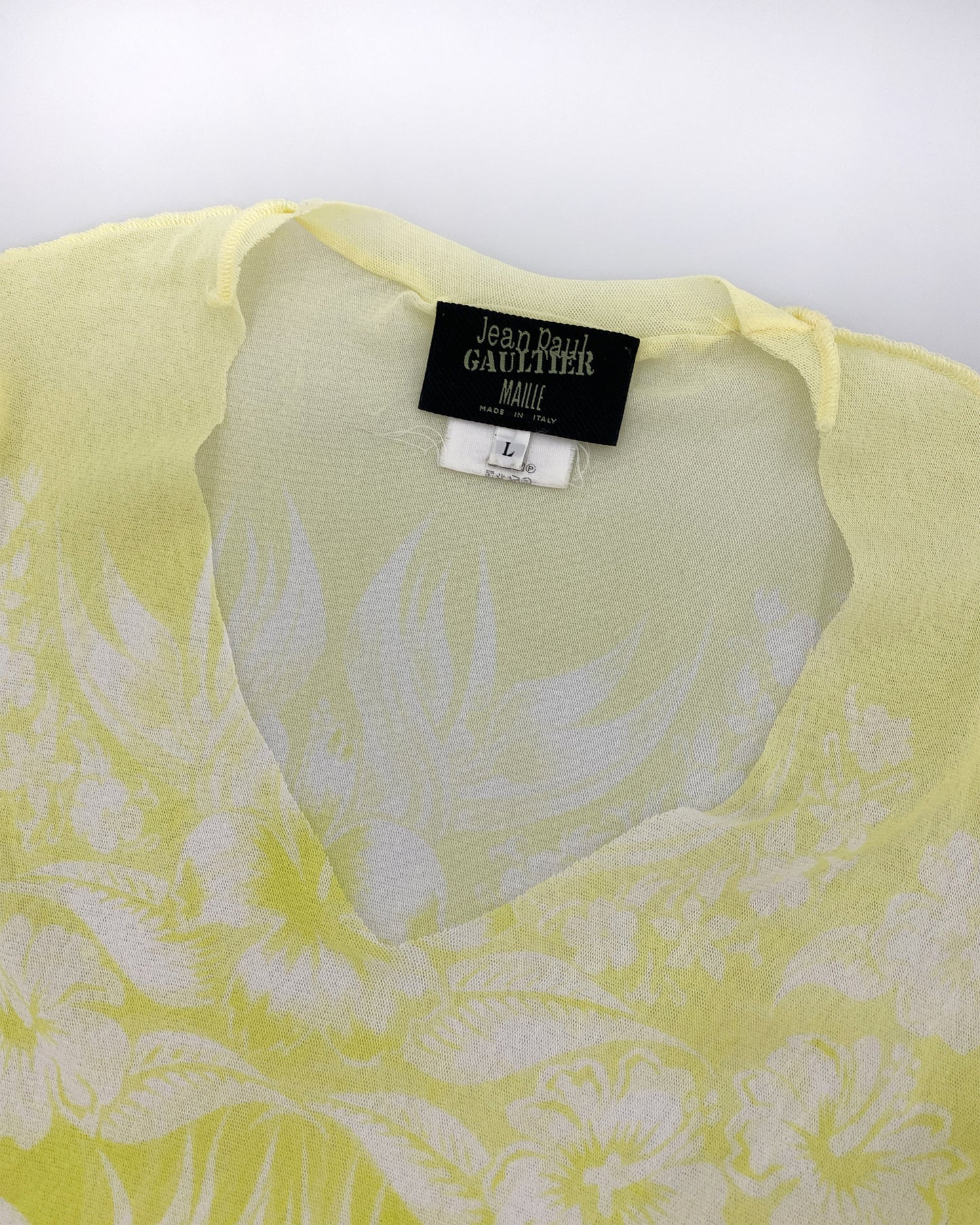 Jean Paul Gaultier SS1996 Hawaii Mesh Top Yellow Purple