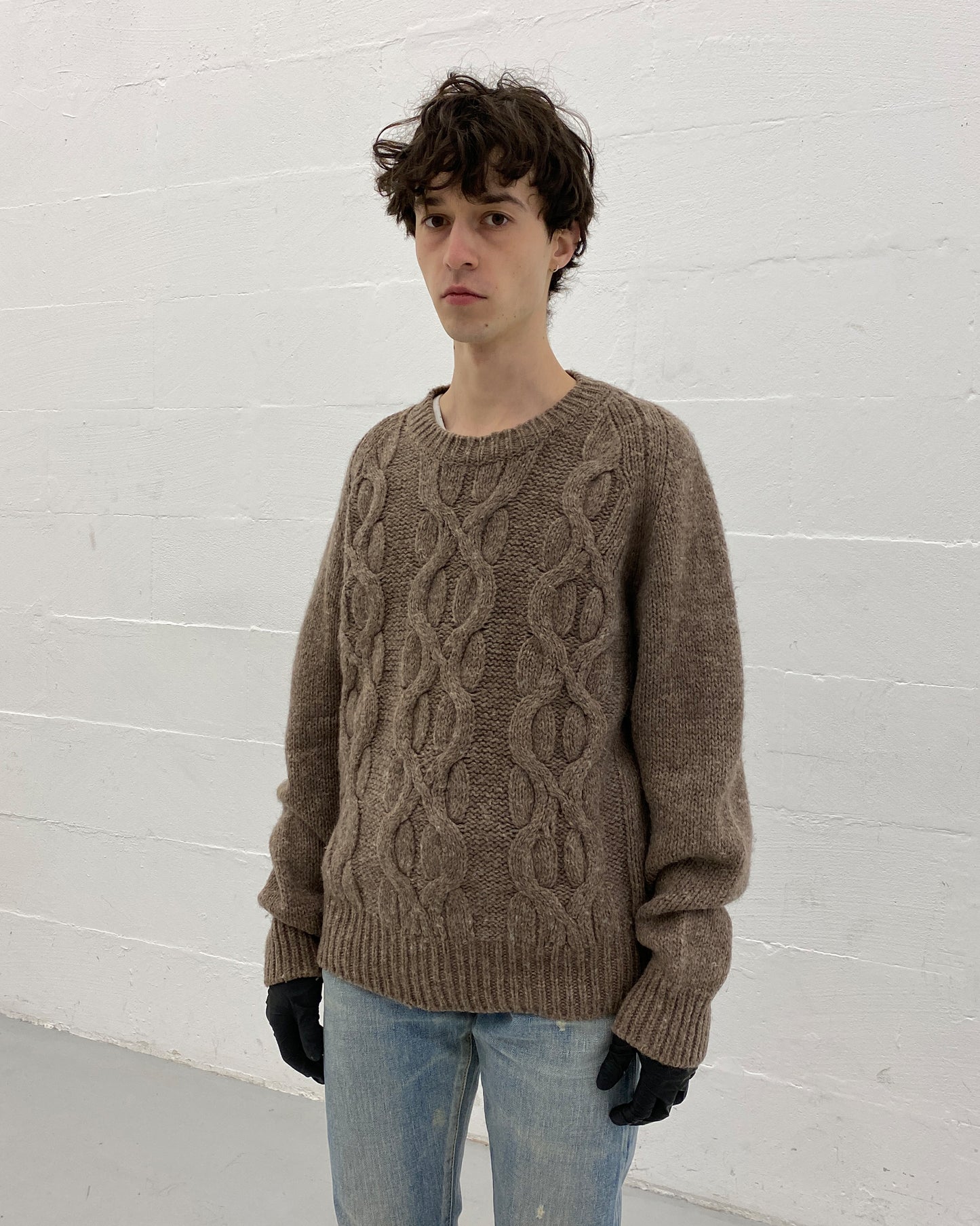 Jil Sander 1980s Cable Pattern Knit Sweater Brown