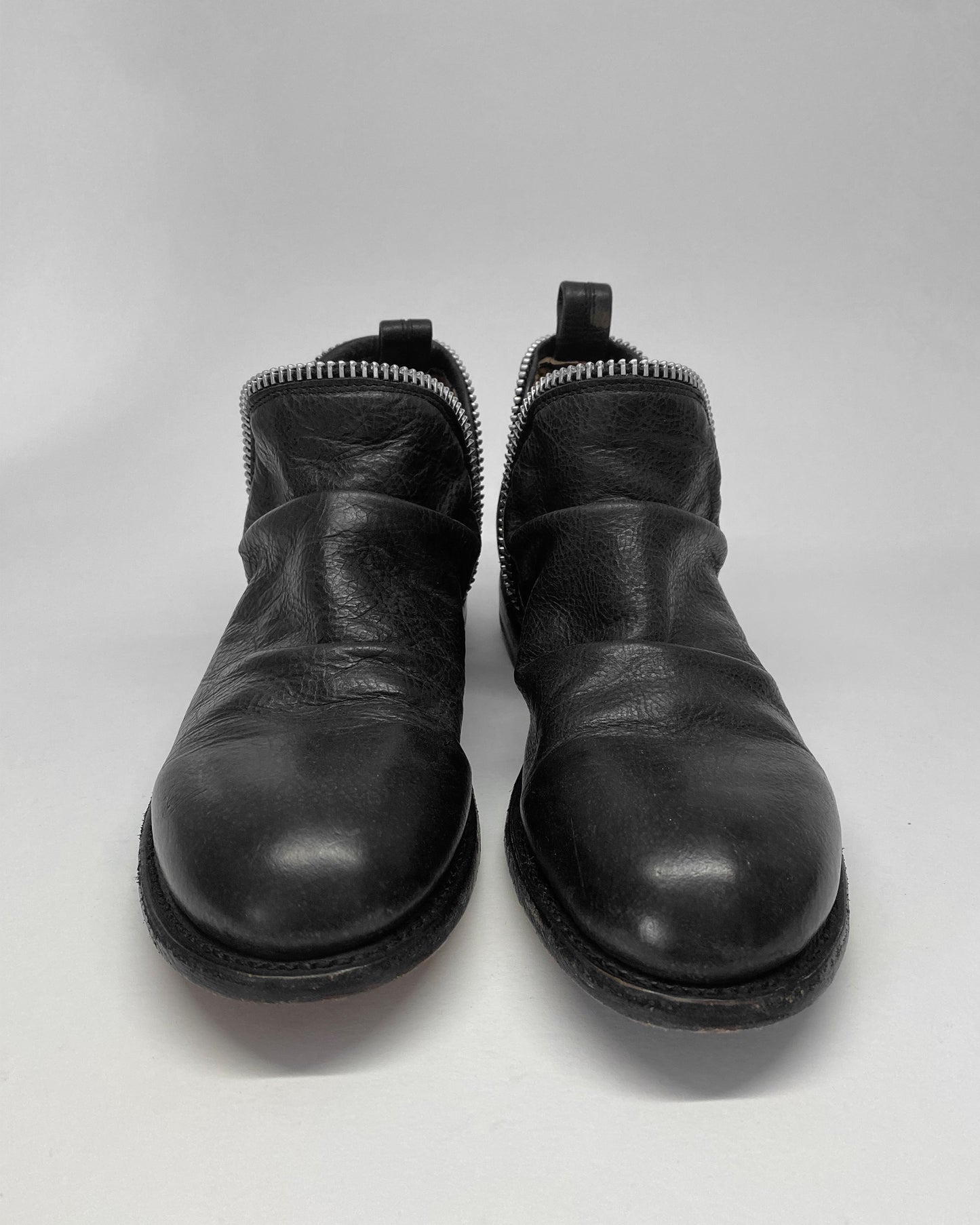 John Fluevog 1990er Lederschuhe mit Reißverschluss Schwarz 