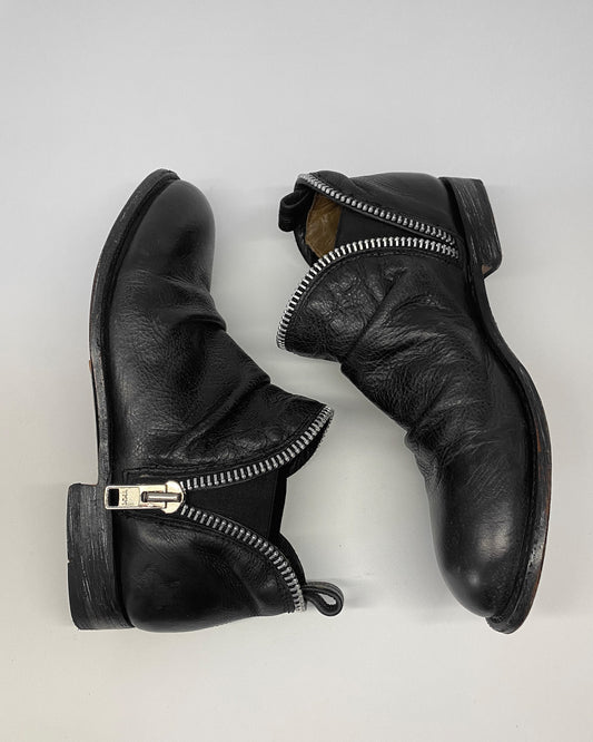 John Fluevog 1990er Lederschuhe mit Reißverschluss Schwarz 