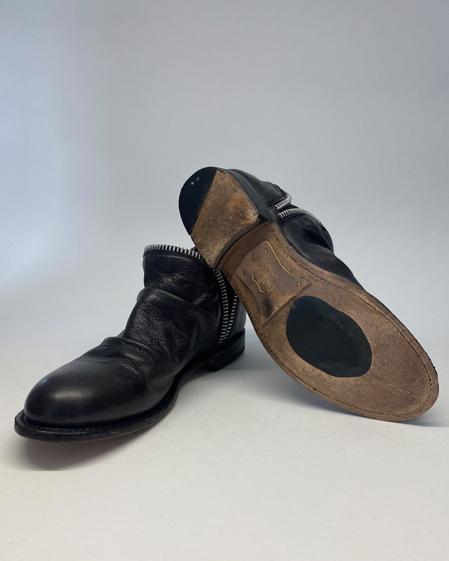 John Fluevog 1990s Zip Leather Shoes Black