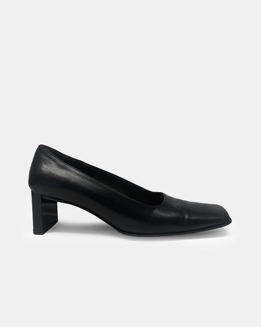 Kenzo 2000s Leather Square Toe Heels Black