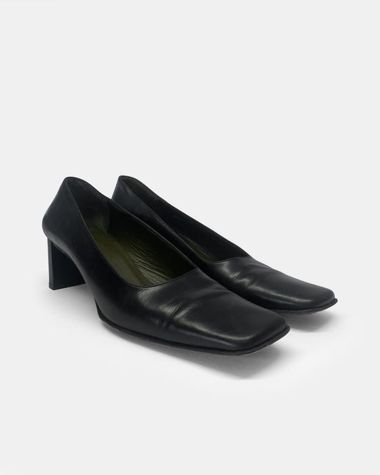 Kenzo 2000s Leather Square Toe Heels Black