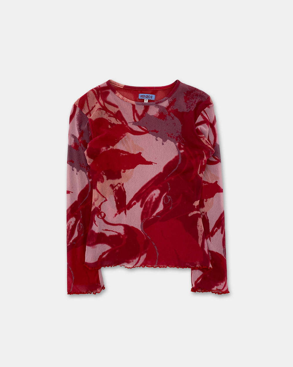 Kenzo Junior 2000s Abstract Longsleeve Mesh Top Red Pink